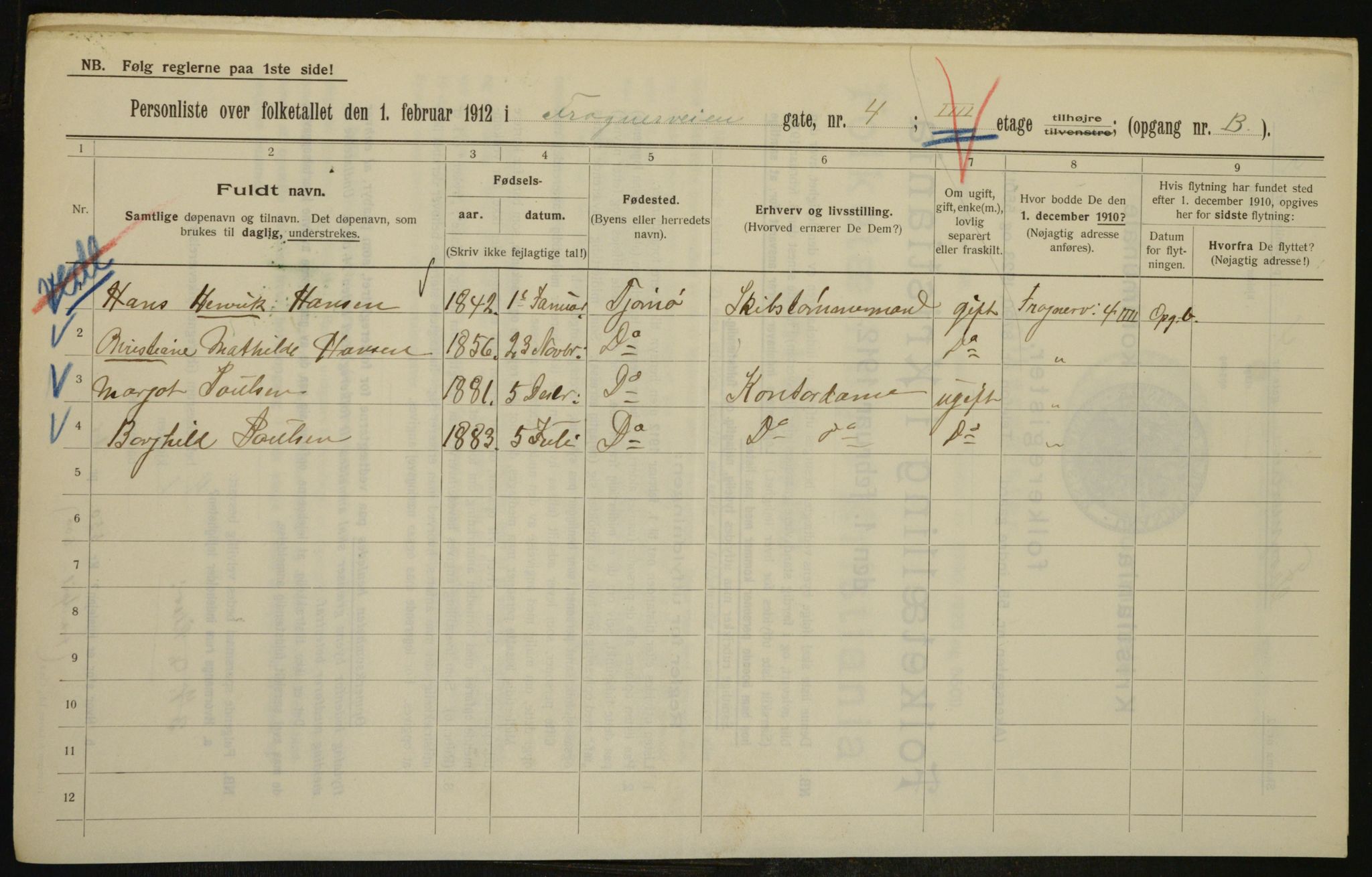 OBA, Kommunal folketelling 1.2.1912 for Kristiania, 1912, s. 27019