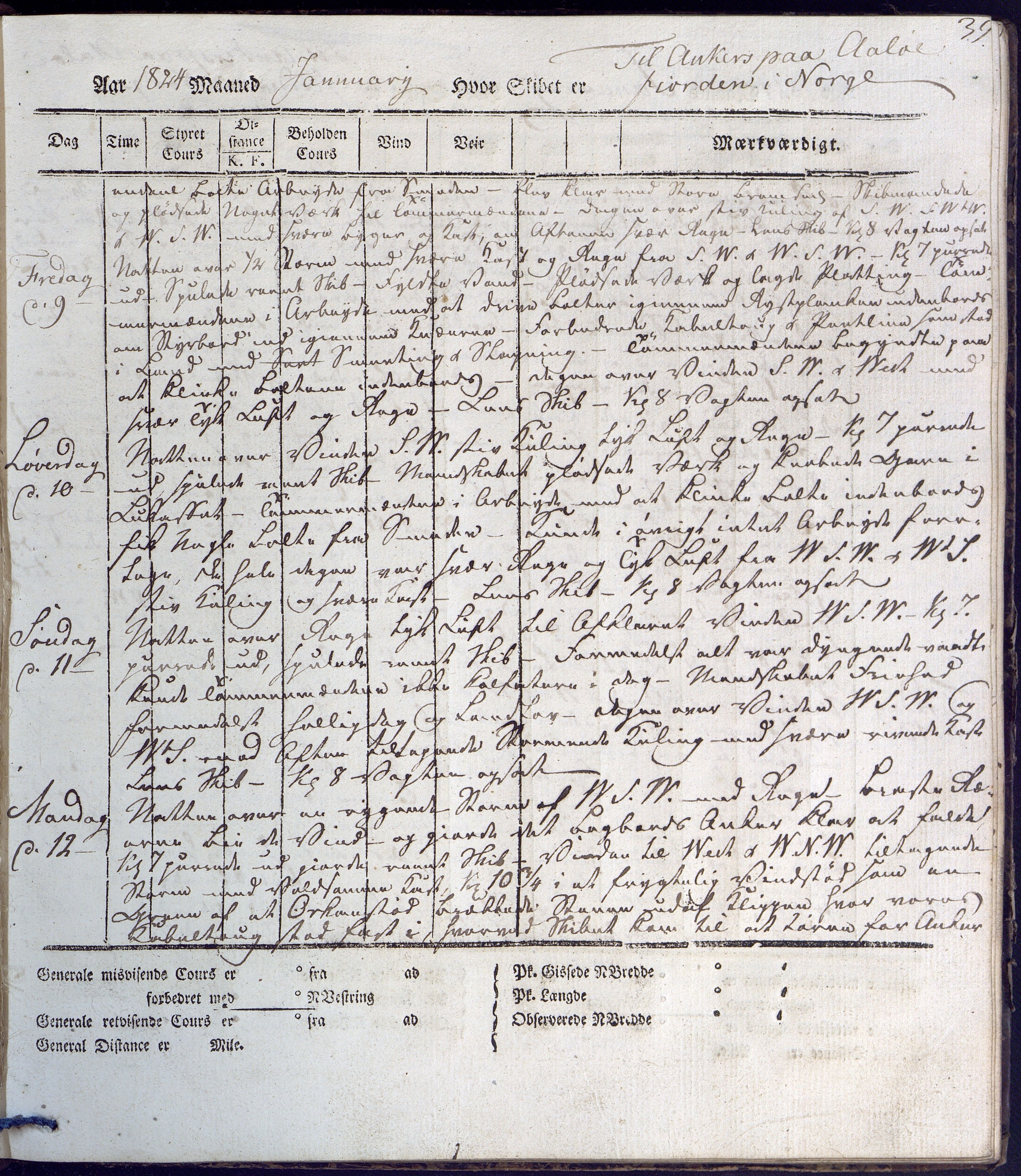 Fartøysarkivet, AAKS/PA-1934/F/L0231/0001: Neptunus (båttype ikke oppgitt) / Neptunus skipsjournal 1823-1824, 1823-1824, s. 39