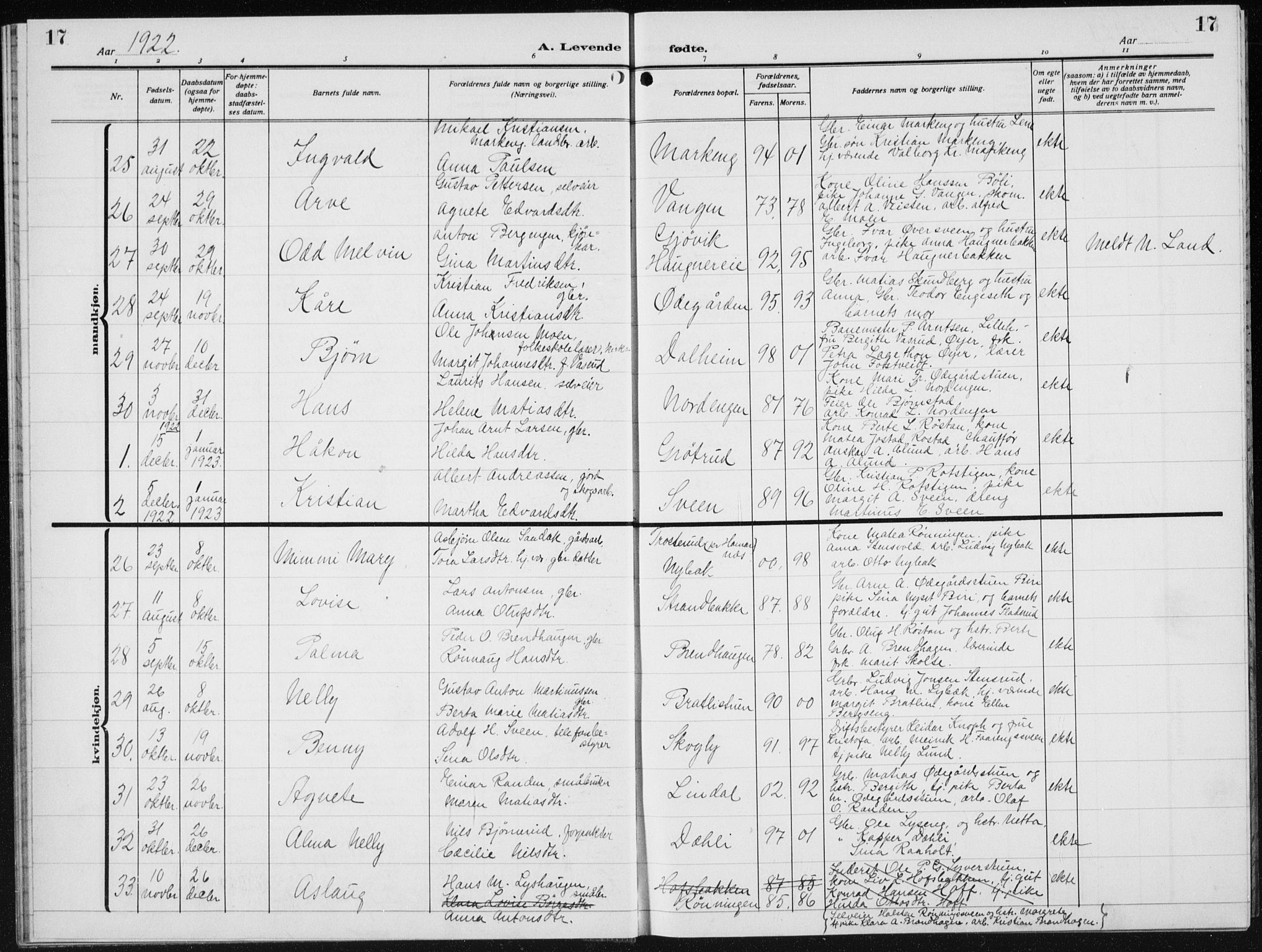 Biri prestekontor, AV/SAH-PREST-096/H/Ha/Hab/L0007: Klokkerbok nr. 7, 1919-1941, s. 17