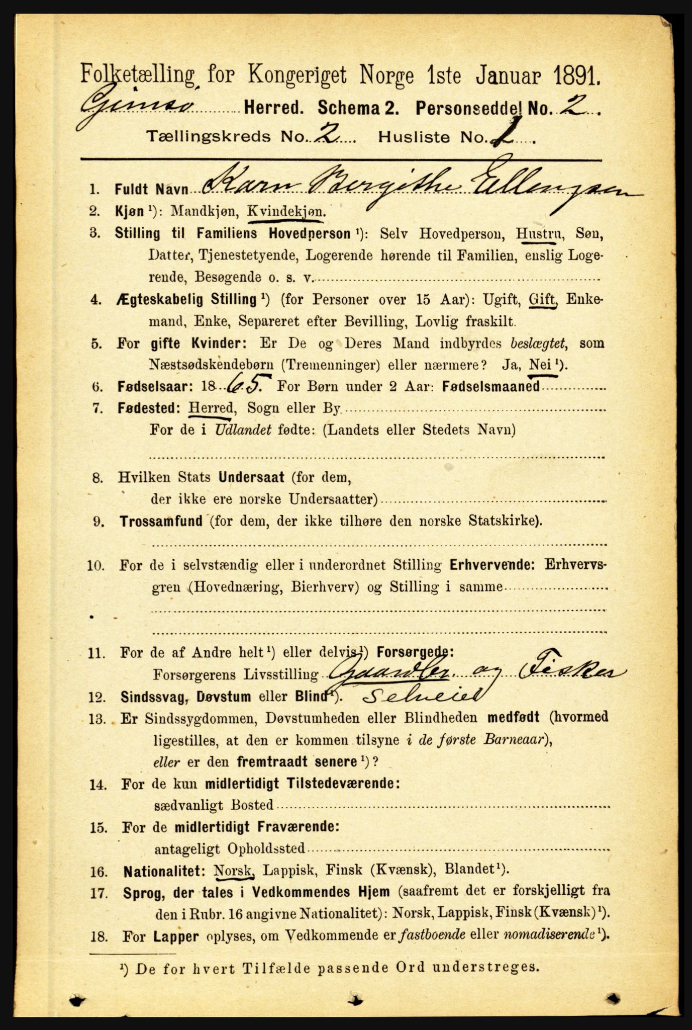 RA, Folketelling 1891 for 1864 Gimsøy herred, 1891, s. 319