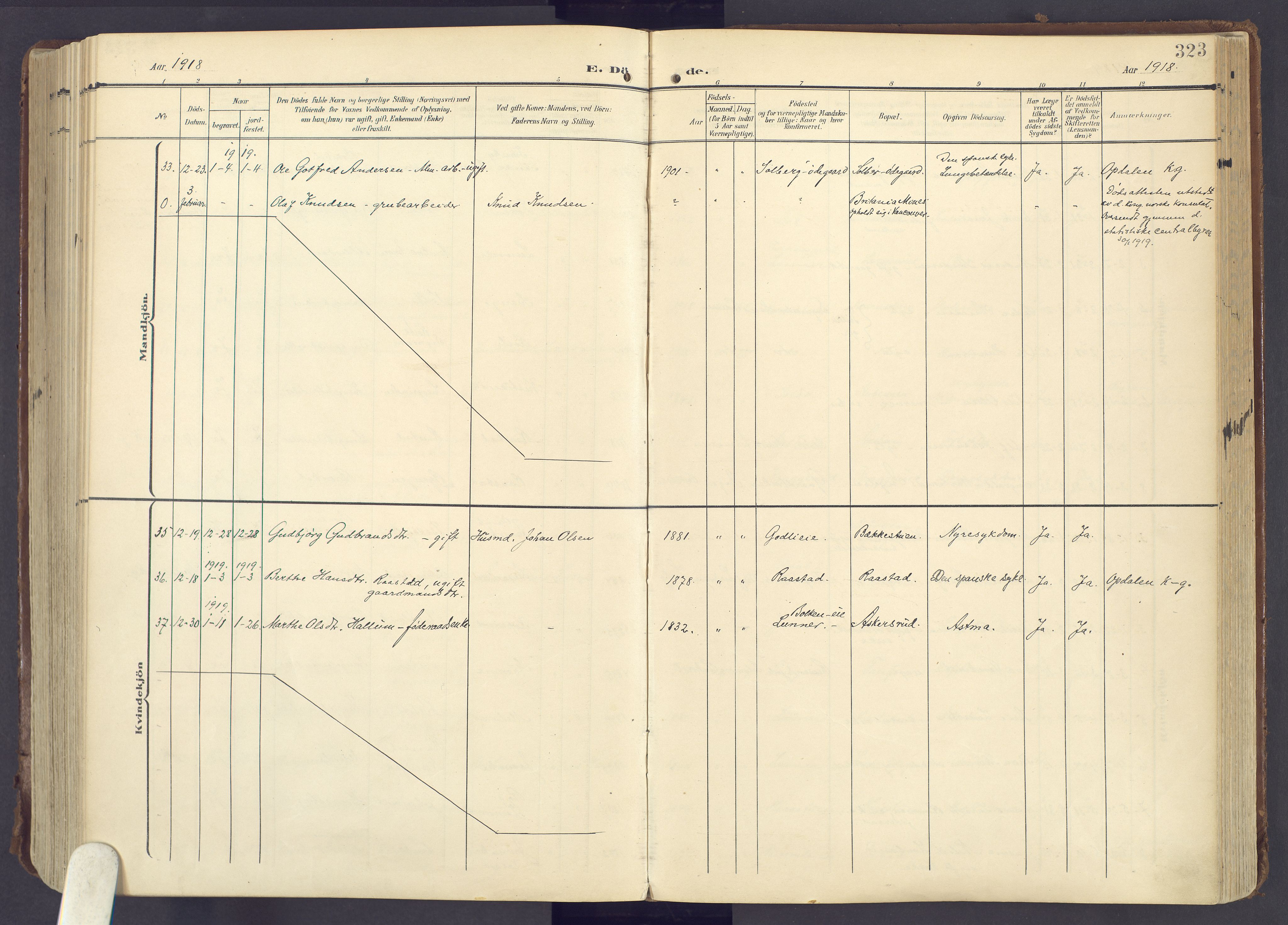 Lunner prestekontor, SAH/PREST-118/H/Ha/Haa/L0001: Ministerialbok nr. 1, 1907-1922, s. 323