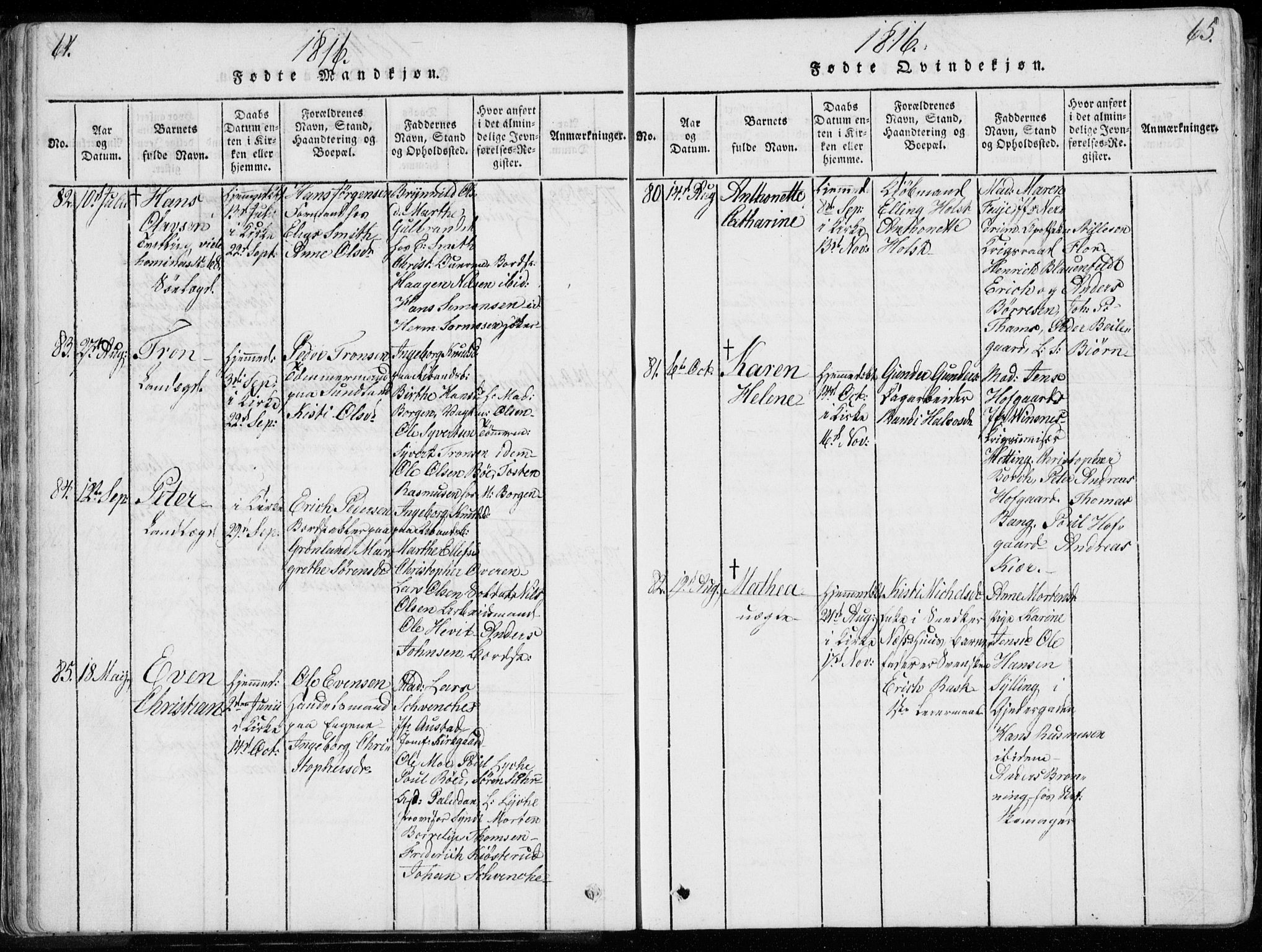 Bragernes kirkebøker, SAKO/A-6/F/Fa/L0007: Ministerialbok nr. I 7, 1815-1829, s. 64-65