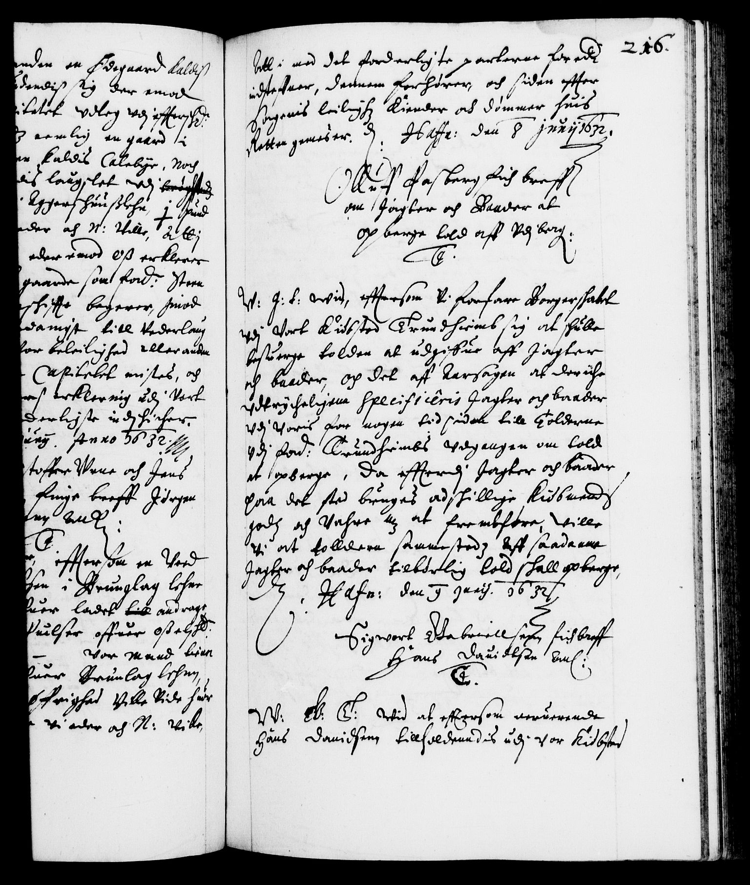 Danske Kanselli 1572-1799, AV/RA-EA-3023/F/Fc/Fca/Fcab/L0005: Norske tegnelser (mikrofilm), 1628-1633, s. 216a