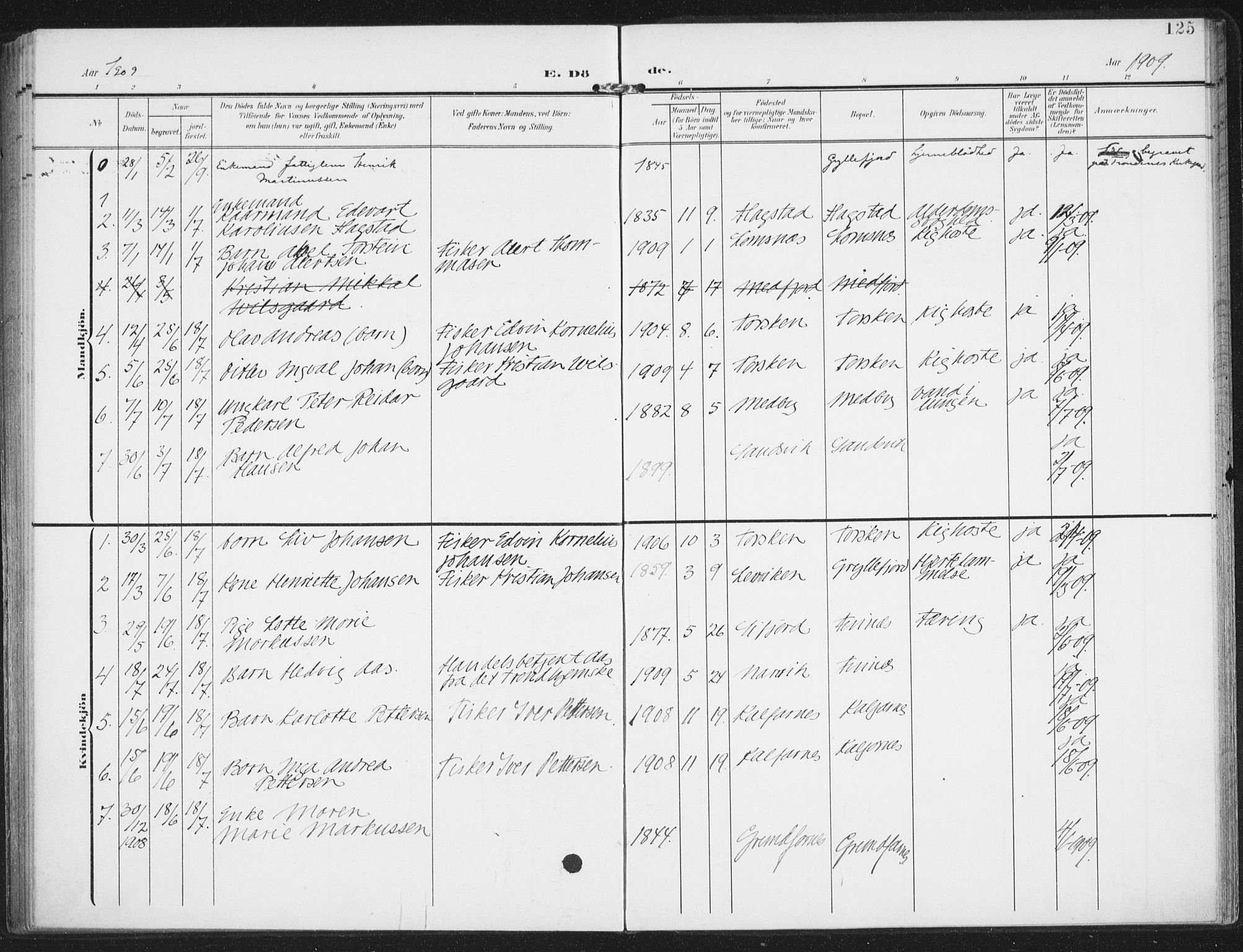 Berg sokneprestkontor, SATØ/S-1318/G/Ga/Gaa/L0008kirke: Ministerialbok nr. 8, 1904-1916, s. 125