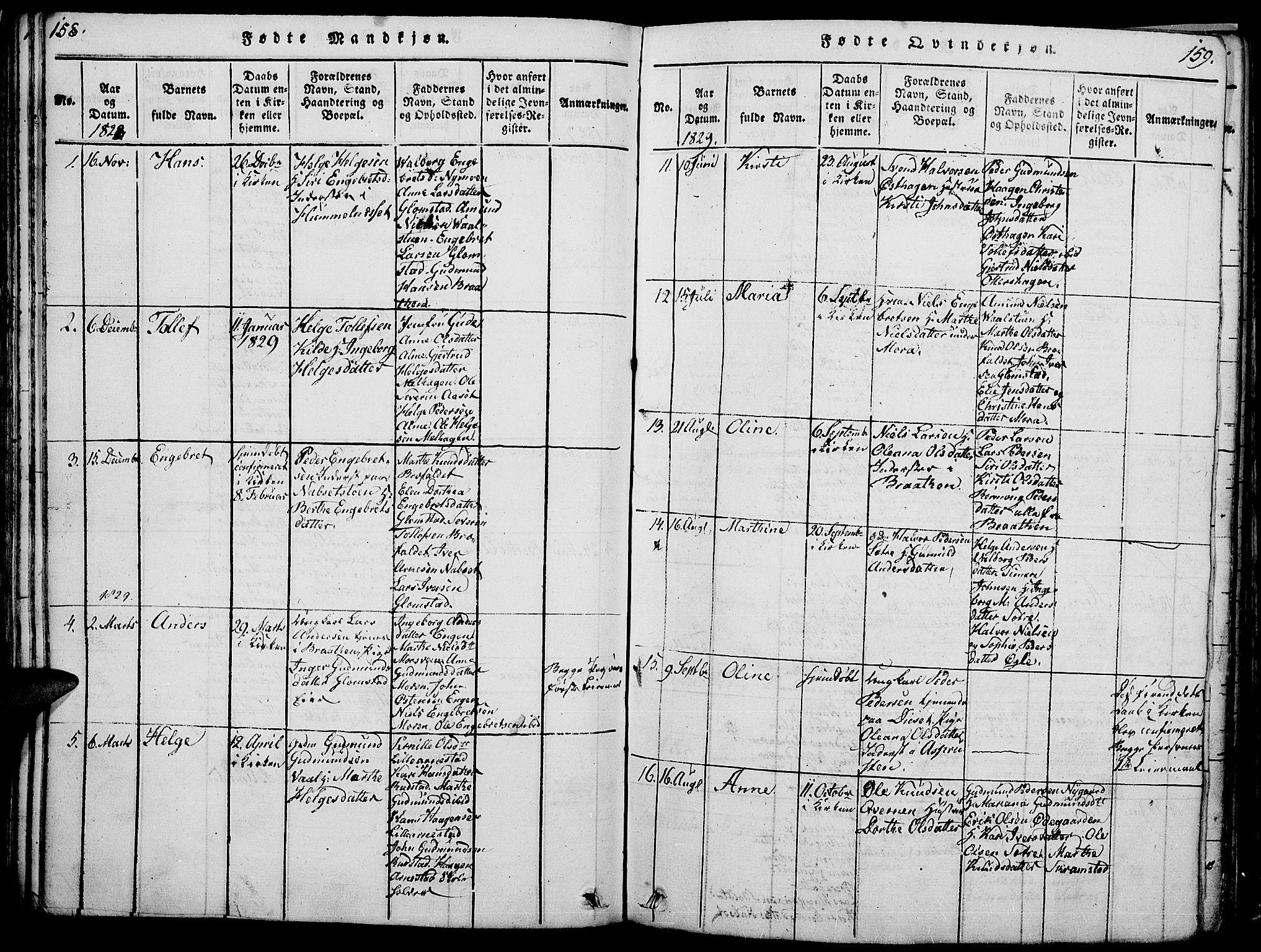 Åmot prestekontor, Hedmark, AV/SAH-PREST-056/H/Ha/Hab/L0001: Klokkerbok nr. 1, 1815-1847, s. 158-159