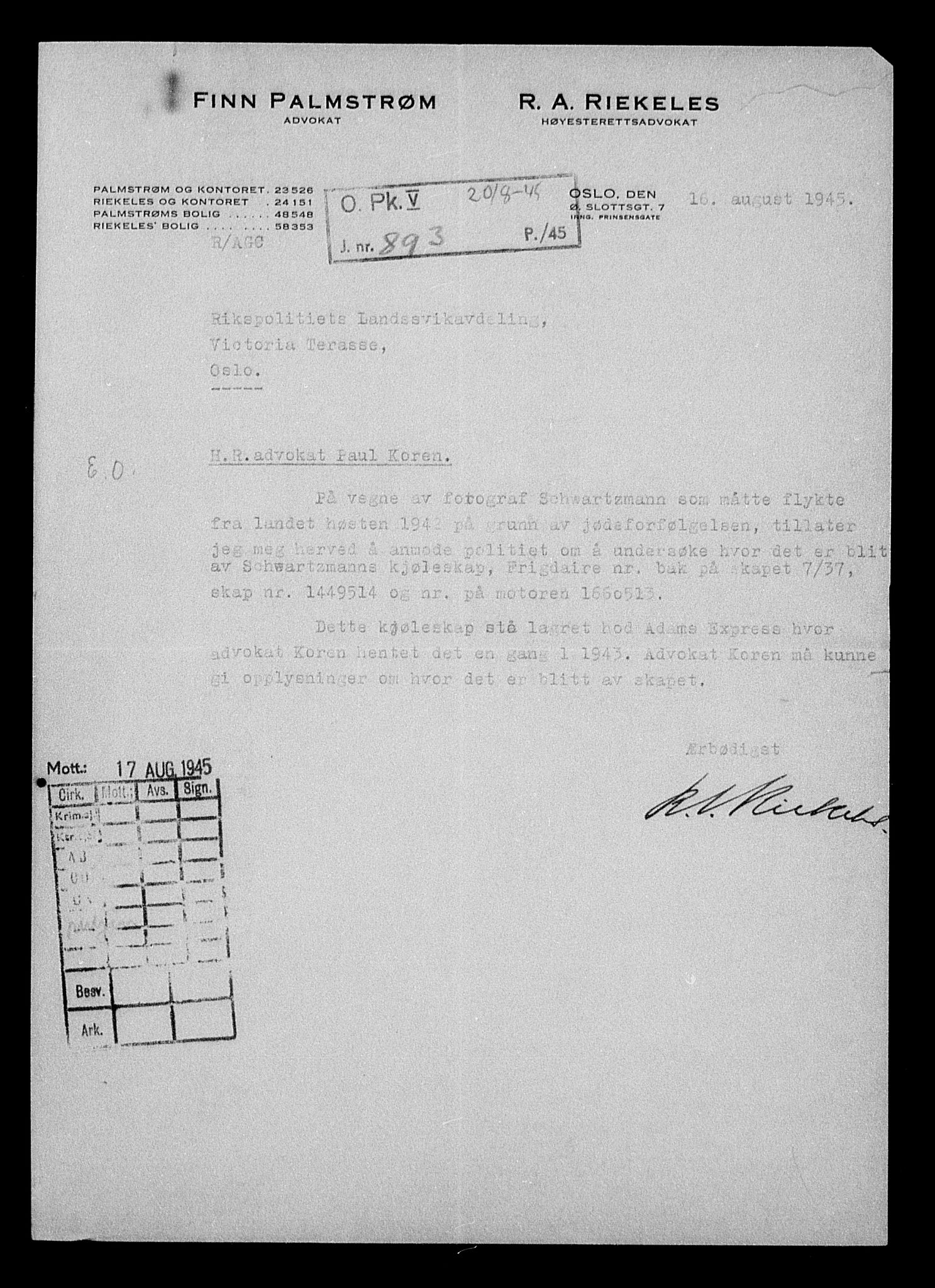 Justisdepartementet, Tilbakeføringskontoret for inndratte formuer, AV/RA-S-1564/H/Hc/Hcc/L0979: --, 1945-1947, s. 431