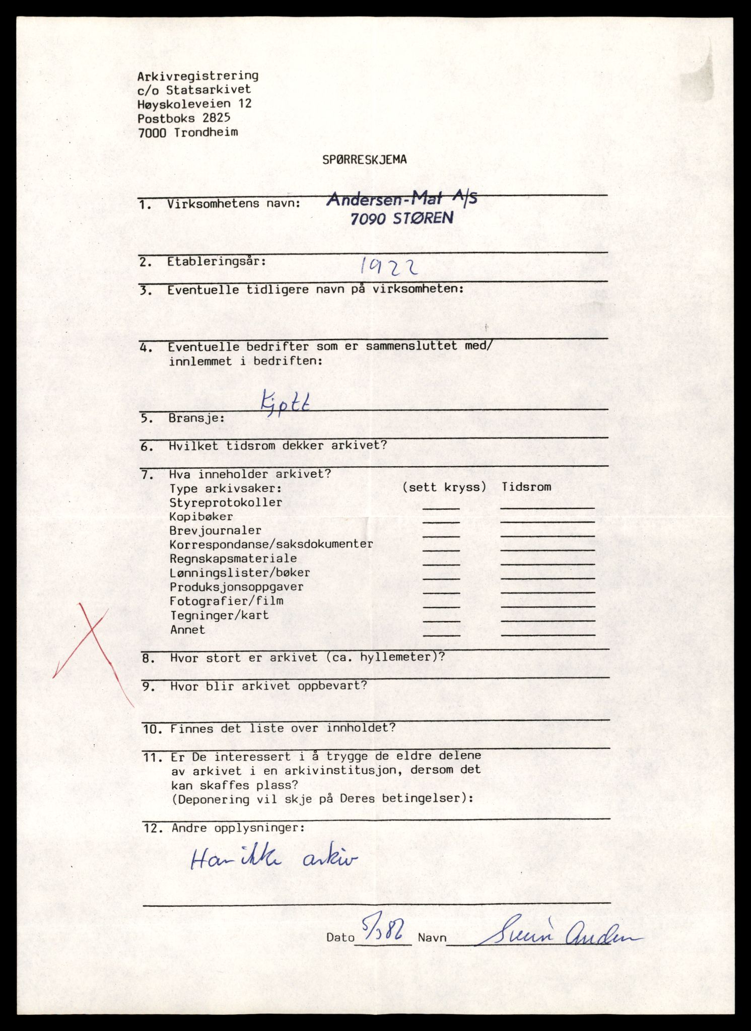 Statsarkivet i Trondheim, AV/SAT-A-4183/E/Ec/Ecb/L0005: Bedrifts-/privatarkivregistrering, 1984-1986, s. 3
