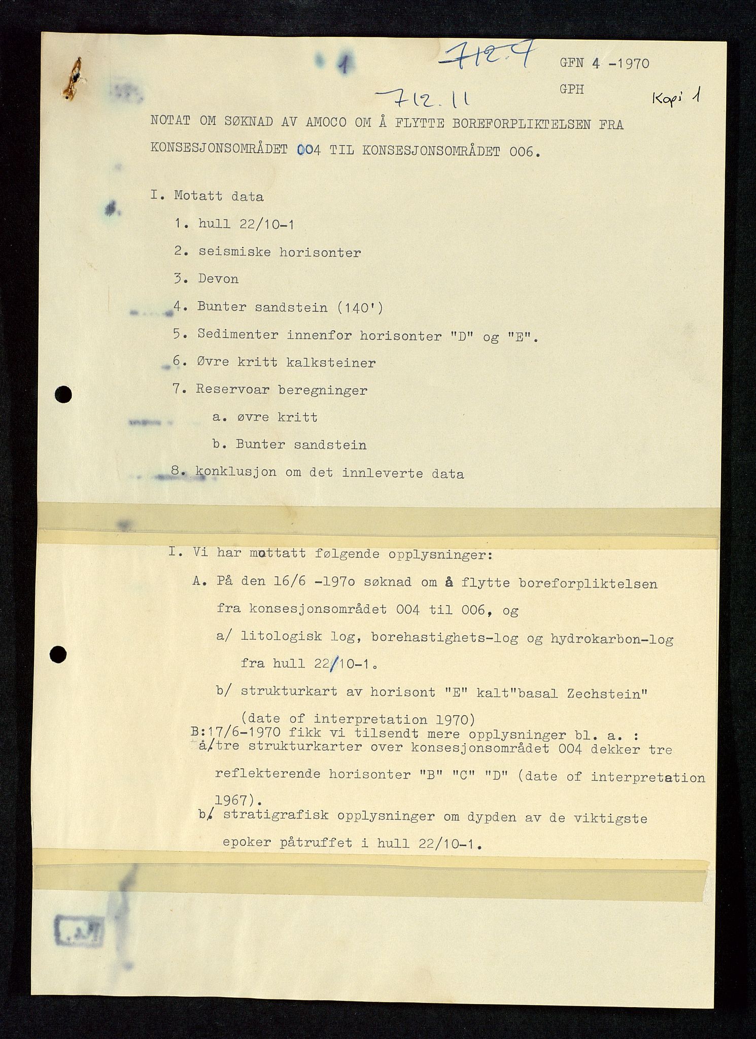 Industridepartementet, Oljekontoret, SAST/A-101348/Da/L0005:  Arkivnøkkel 712 - 714 Vitenskapelige undersøkelser og utviningstillatelser, 1967-1975, s. 688