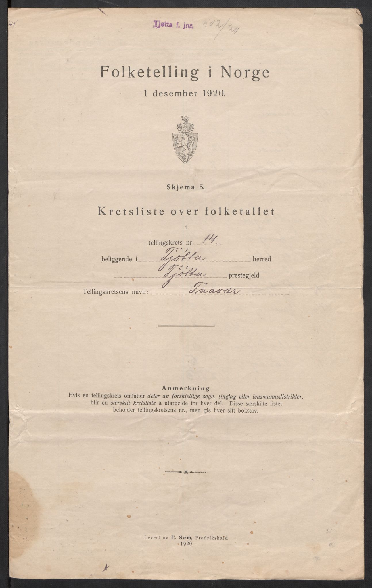 SAT, Folketelling 1920 for 1817 Tjøtta herred, 1920, s. 50