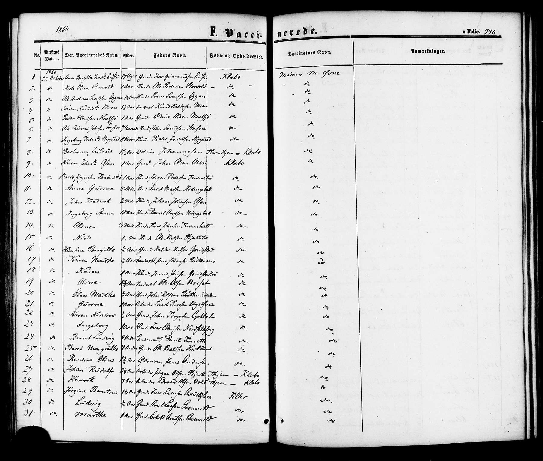 Ministerialprotokoller, klokkerbøker og fødselsregistre - Sør-Trøndelag, AV/SAT-A-1456/618/L0442: Ministerialbok nr. 618A06 /1, 1863-1879, s. 336