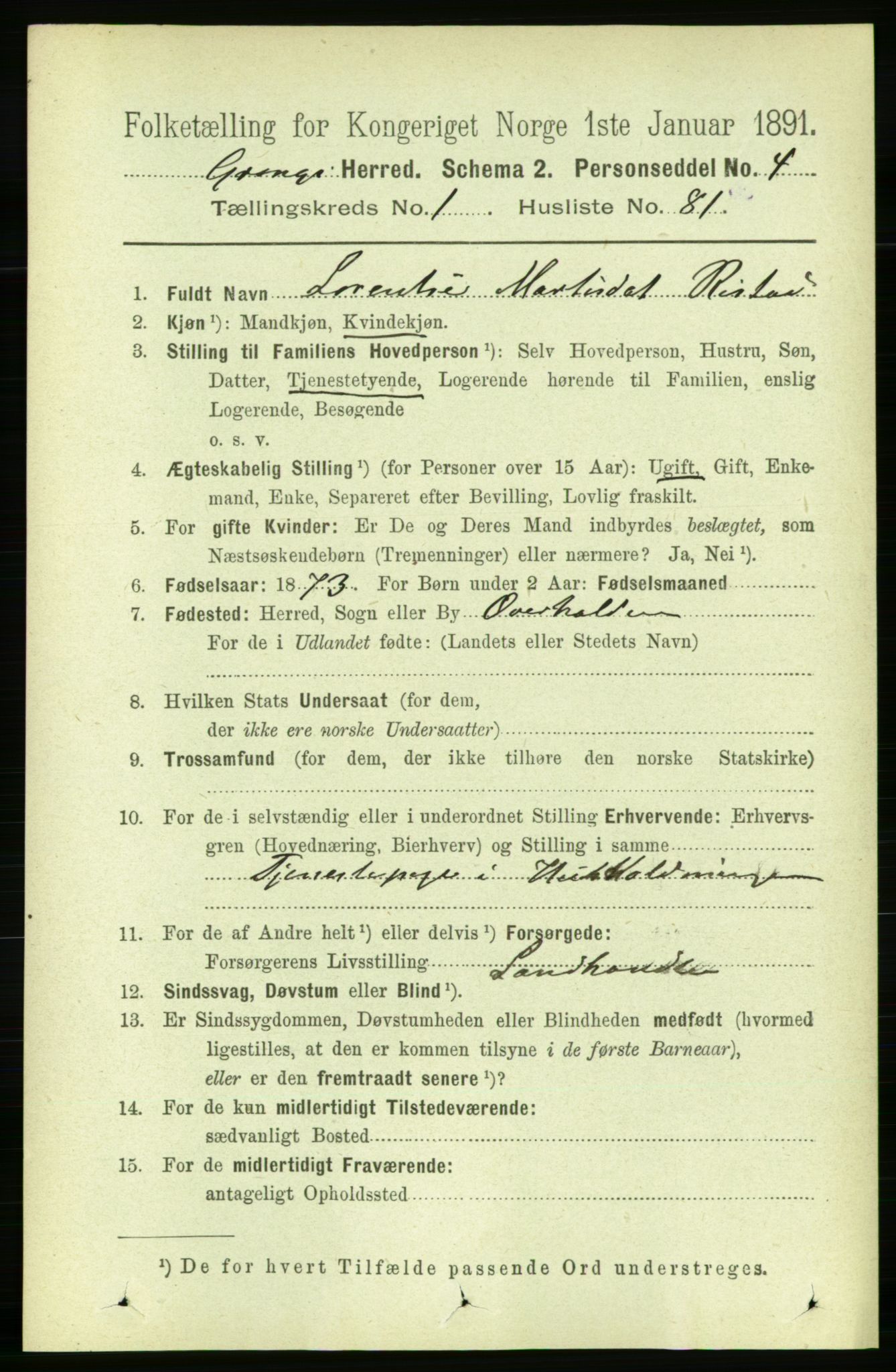 RA, Folketelling 1891 for 1742 Grong herred, 1891, s. 624