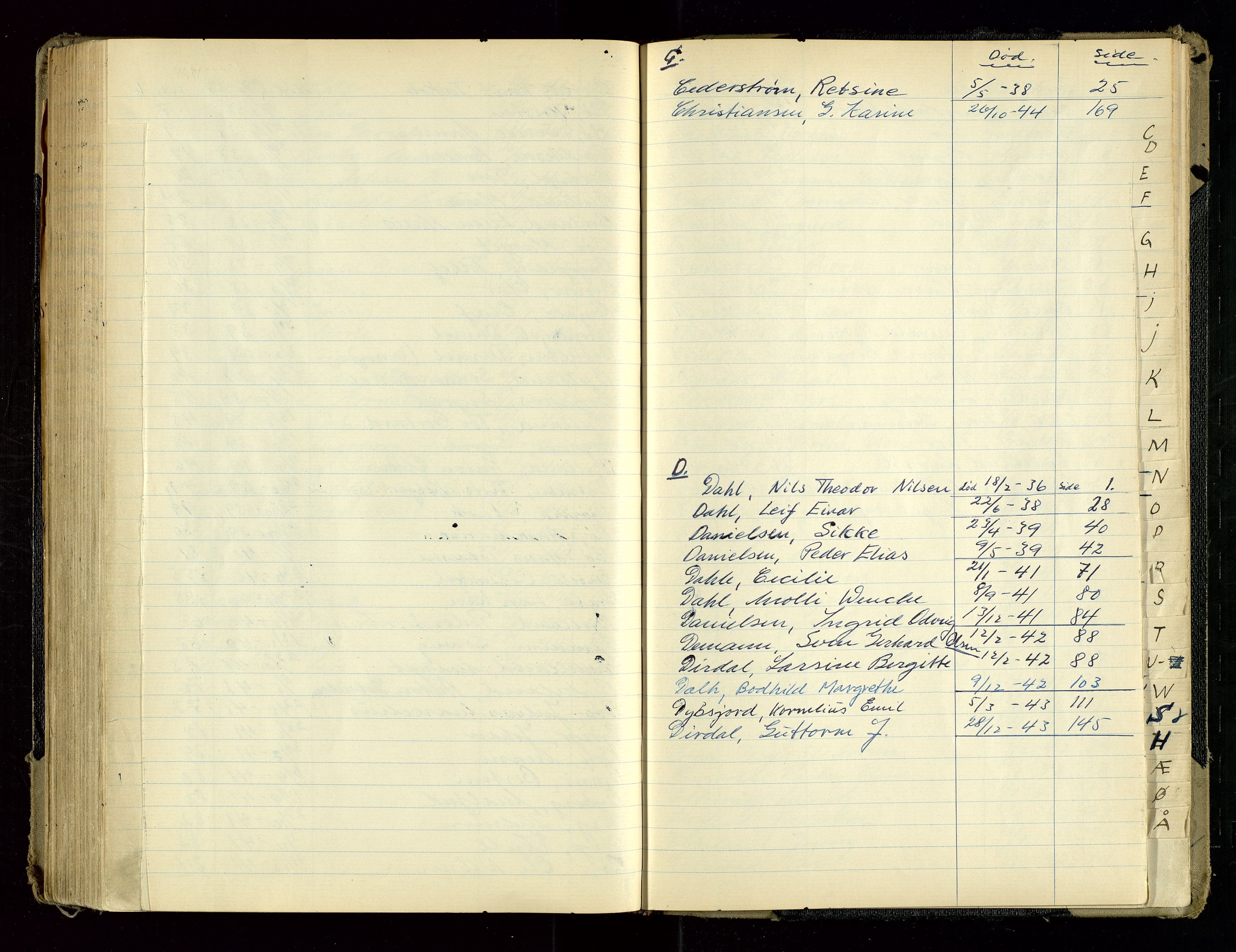 Hetland lensmannskontor, SAST/A-100101/Gga/L0004: Dødsfallprotokoll (med alfabetisk navneregister), 1936-1945