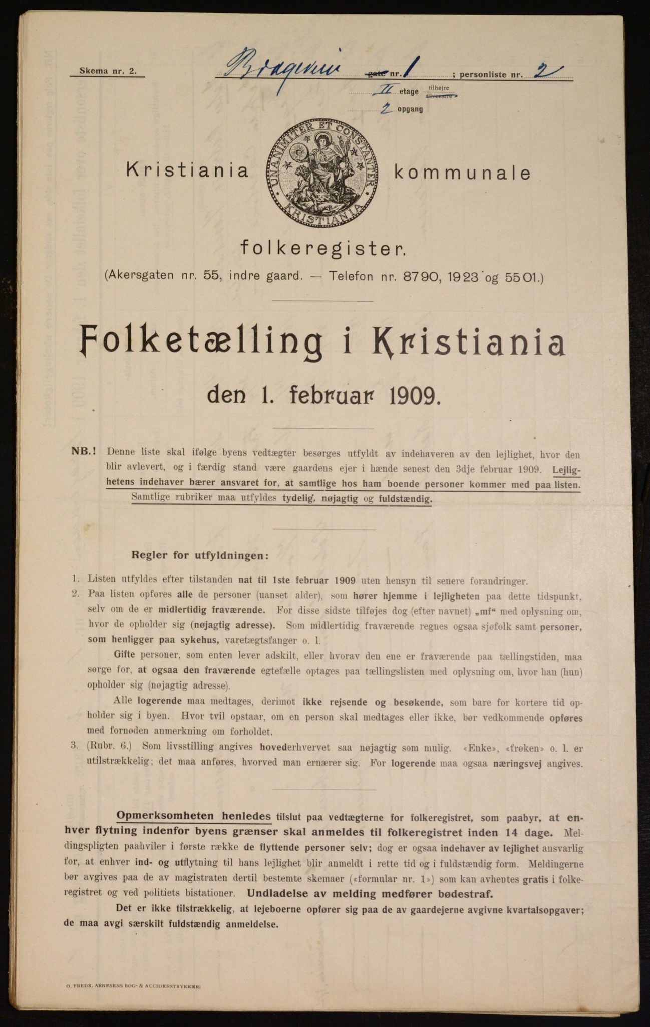 OBA, Kommunal folketelling 1.2.1909 for Kristiania kjøpstad, 1909, s. 7539