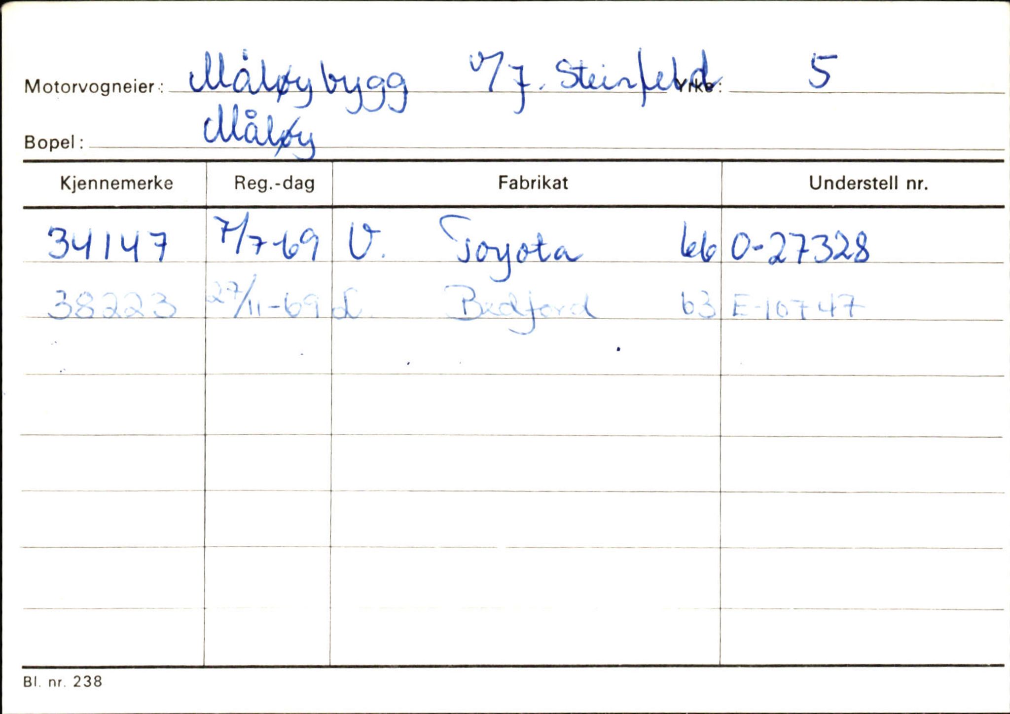 Statens vegvesen, Sogn og Fjordane vegkontor, SAB/A-5301/4/F/L0144: Registerkort Vågsøy A-R, 1945-1975, s. 1960