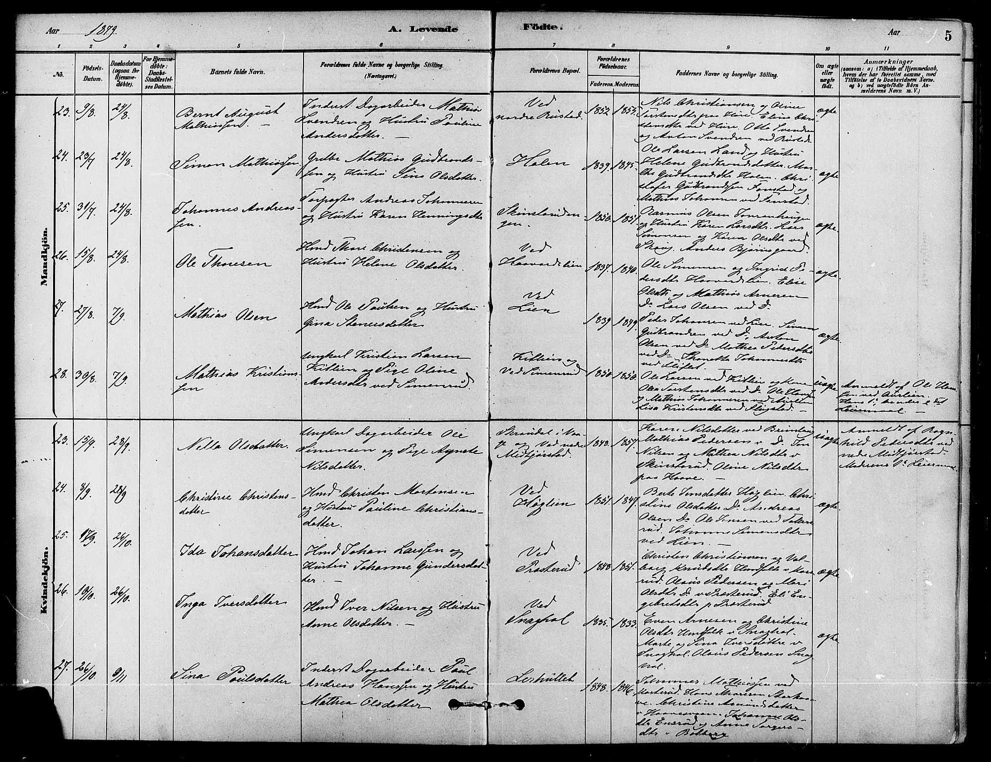 Fåberg prestekontor, AV/SAH-PREST-086/H/Ha/Haa/L0008: Ministerialbok nr. 8, 1879-1898, s. 5