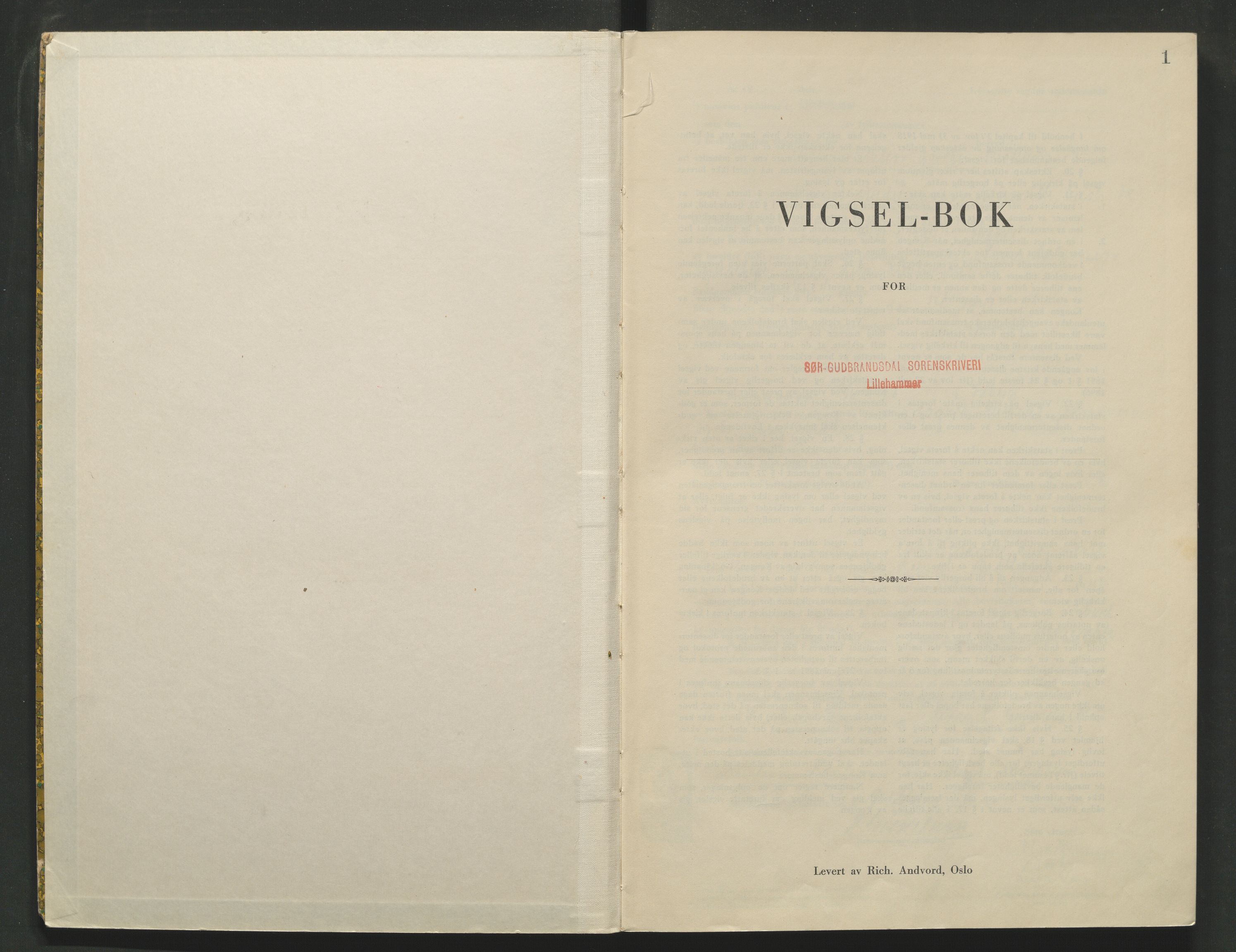 Sør-Gudbrandsdal tingrett, AV/SAH-TING-004/L/Lc/L0003: Vigselsprotokoll, 1943, s. 1