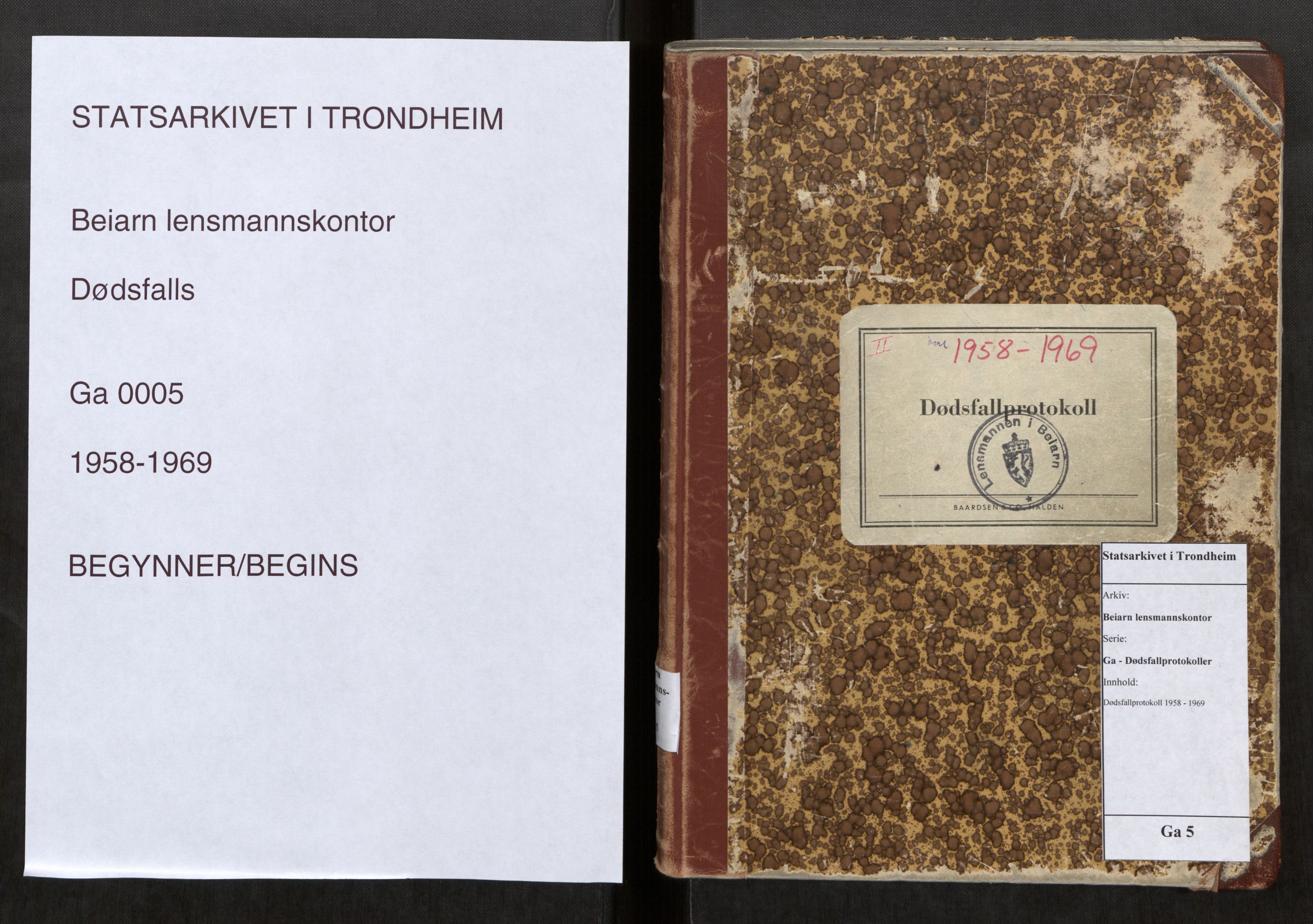 Beiarn lensmannskontor, AV/SAT-A-5676/2/Ga/L0005: Dødsfallprotokoll, 1958-1969