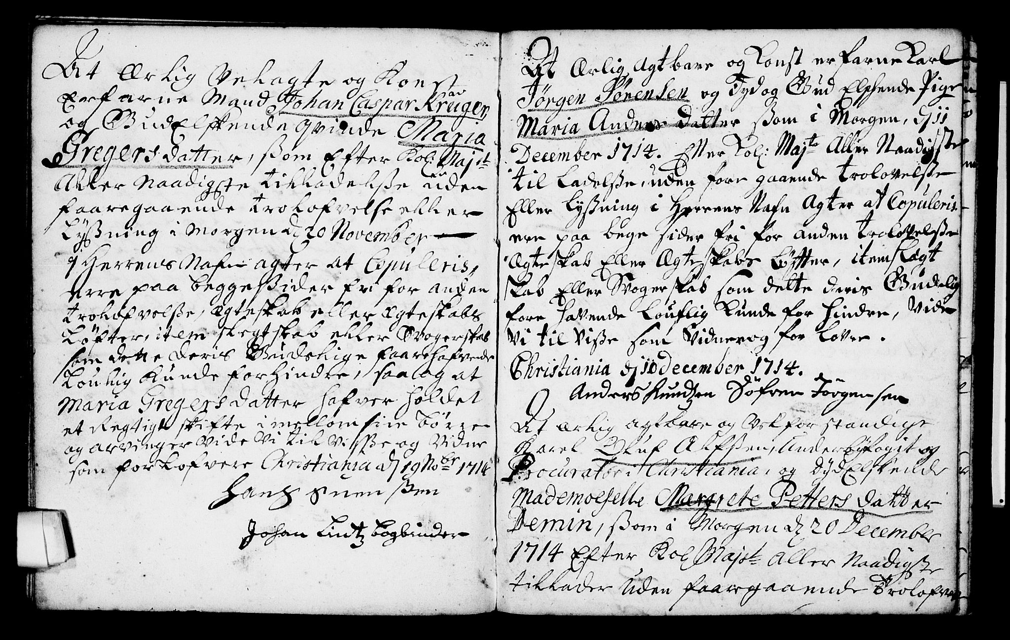 Oslo domkirke Kirkebøker, AV/SAO-A-10752/L/La/L0001: Forlovererklæringer nr. 1, 1707-1716