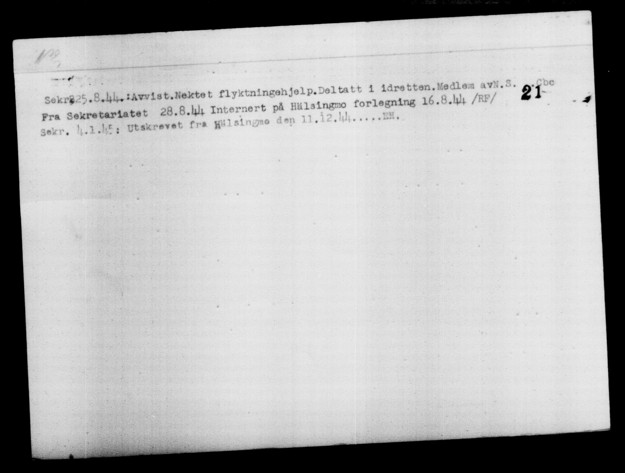 Utenriksstasjonene, Legasjonen i Stockholm, Flyktningkontoret, AV/RA-S-6753/V/Va/L0012: Kjesäterkartoteket, flyktninger med registreringsnr. 28300-31566, 1940-1945, s. 1567