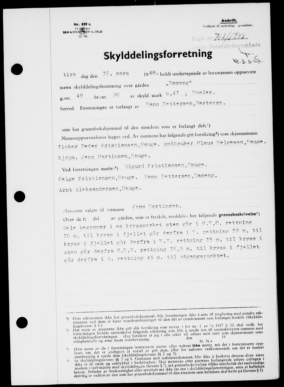 Onsøy sorenskriveri, SAO/A-10474/G/Ga/Gab/L0022: Pantebok nr. II A-22, 1947-1948, Dagboknr: 712/1948