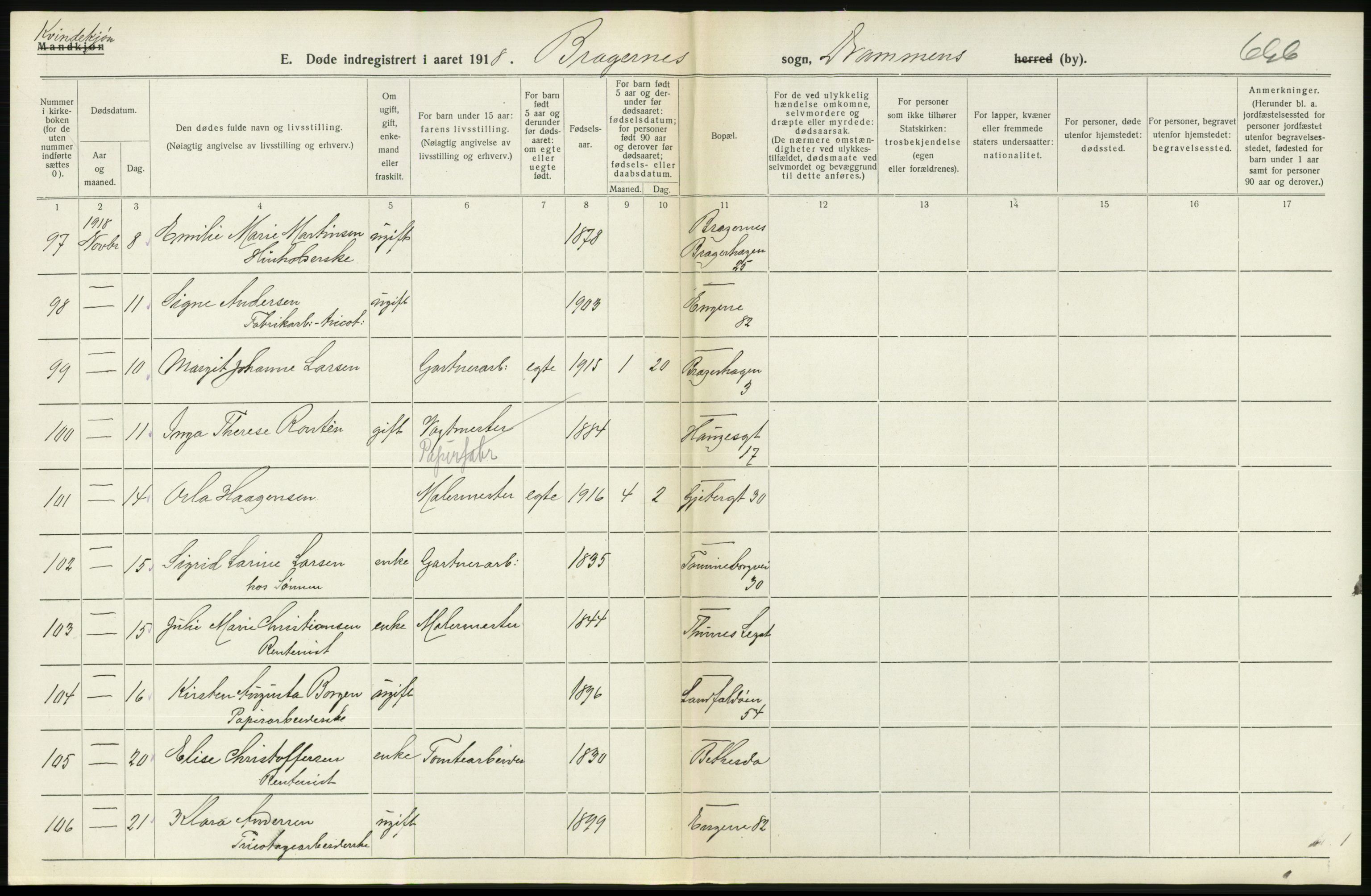 Statistisk sentralbyrå, Sosiodemografiske emner, Befolkning, AV/RA-S-2228/D/Df/Dfb/Dfbh/L0020: Buskerud fylke: Døde. Bygder og byer., 1918, s. 618