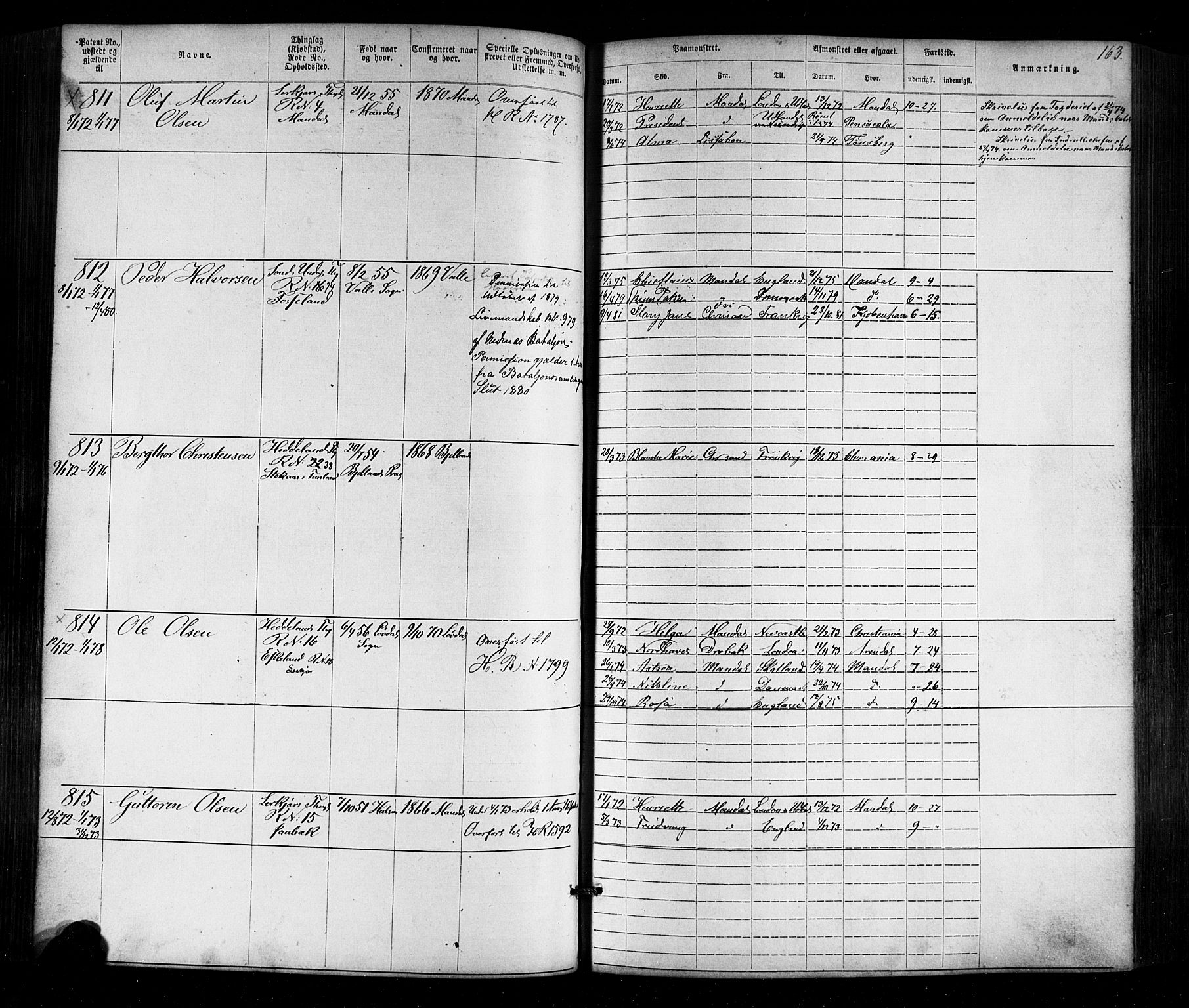 Mandal mønstringskrets, AV/SAK-2031-0016/F/Fa/L0005: Annotasjonsrulle nr 1-1909 med register, Y-15, 1868-1880, s. 196