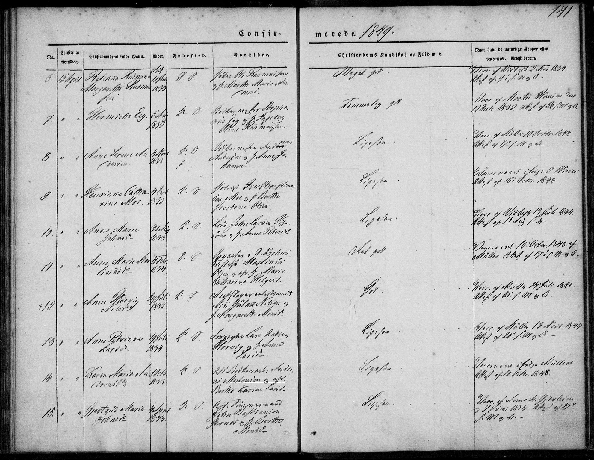 Korskirken sokneprestembete, SAB/A-76101/H/Haa/L0026: Ministerialbok nr. C 2, 1842-1854, s. 141