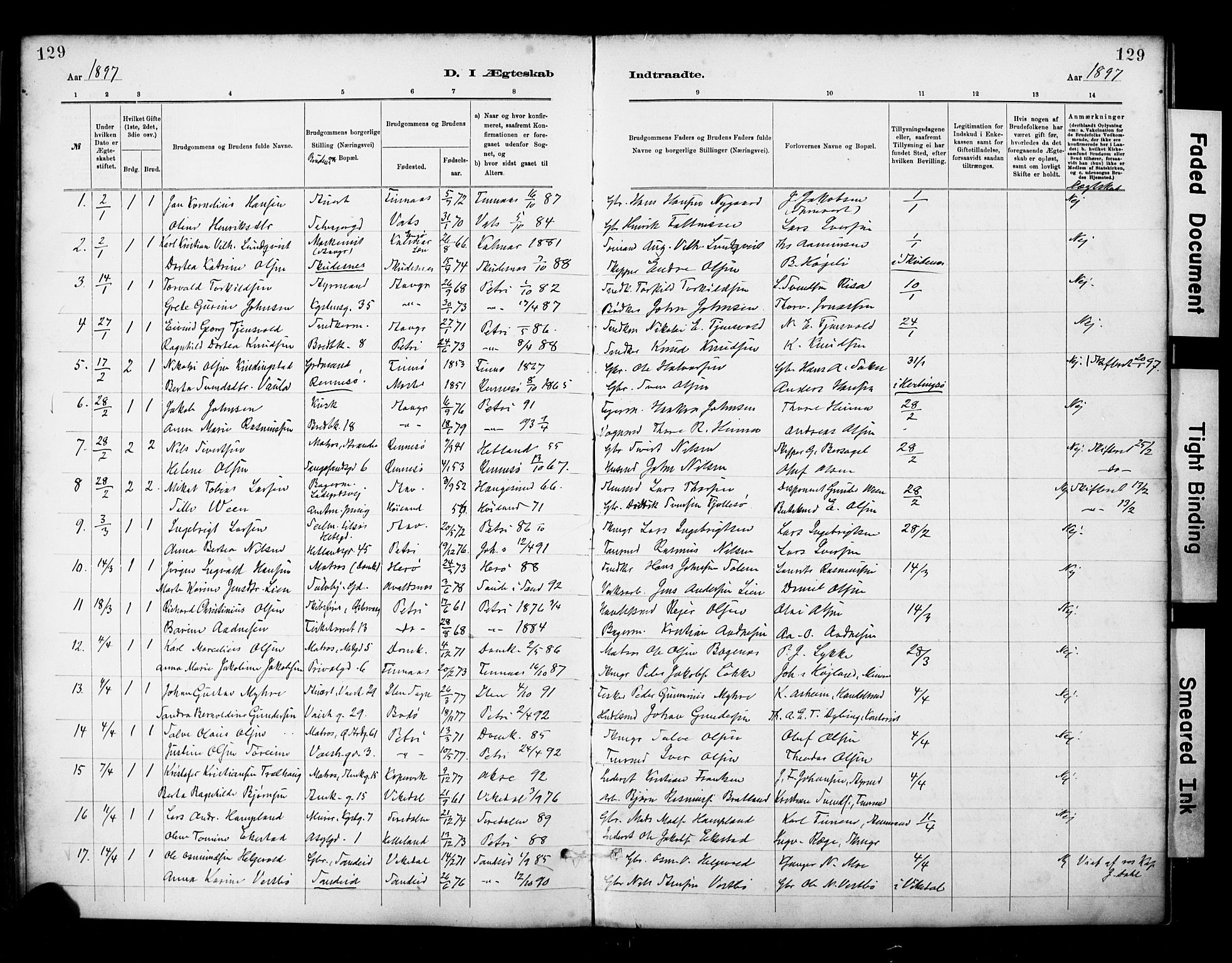 St. Petri sokneprestkontor, AV/SAST-A-101813/001/30/30BA/L0018: Ministerialbok nr. A 19, 1879-1900, s. 129