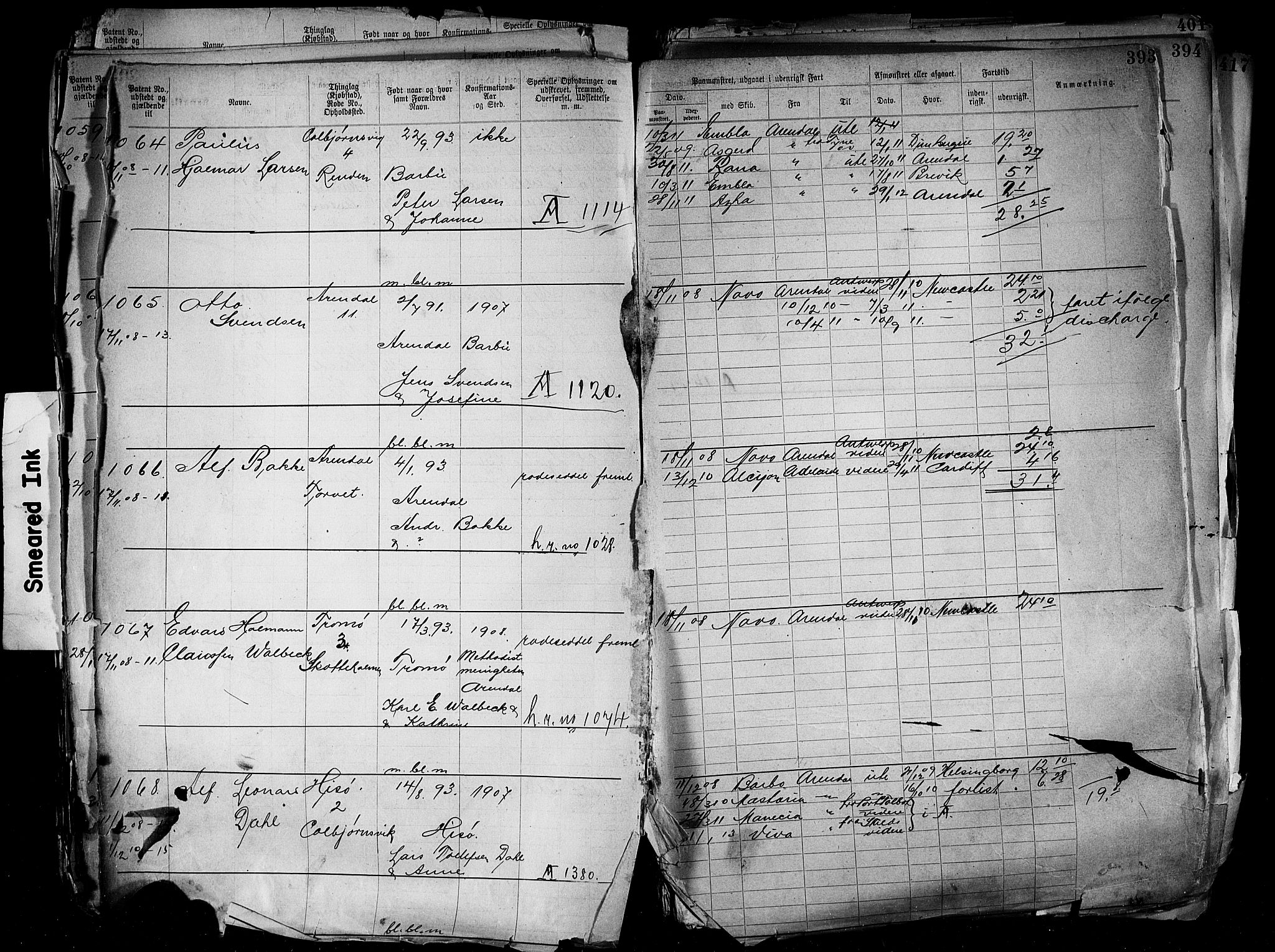 Arendal mønstringskrets, AV/SAK-2031-0012/F/Fa/L0004: Annotasjonsrulle nr 3828-4715 og nr 1-1296, S-4, 1892-1918, s. 408