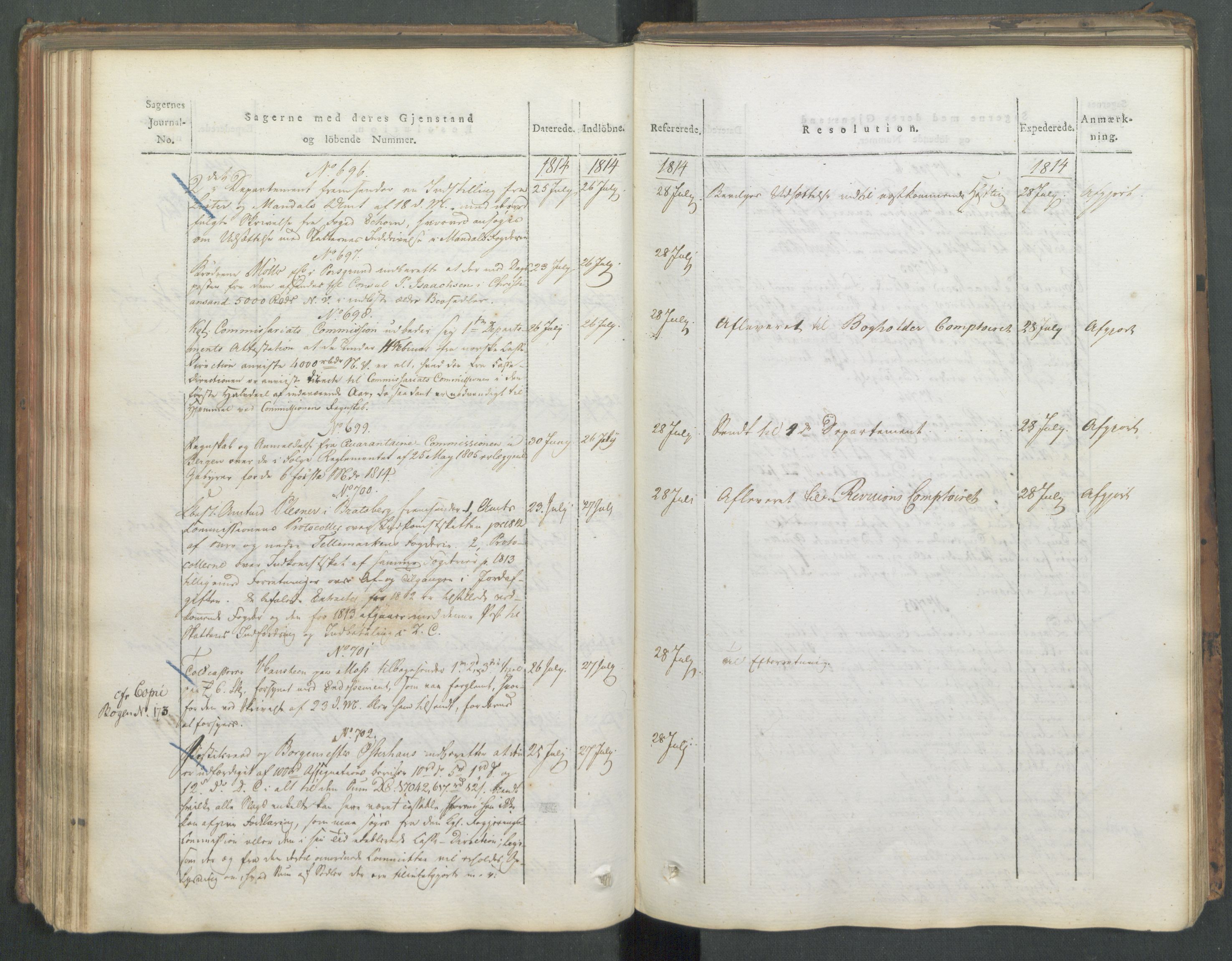 Departementene i 1814, RA/S-3899/Fa/L0008: 1. byrå - Journal B, 1814, s. 146
