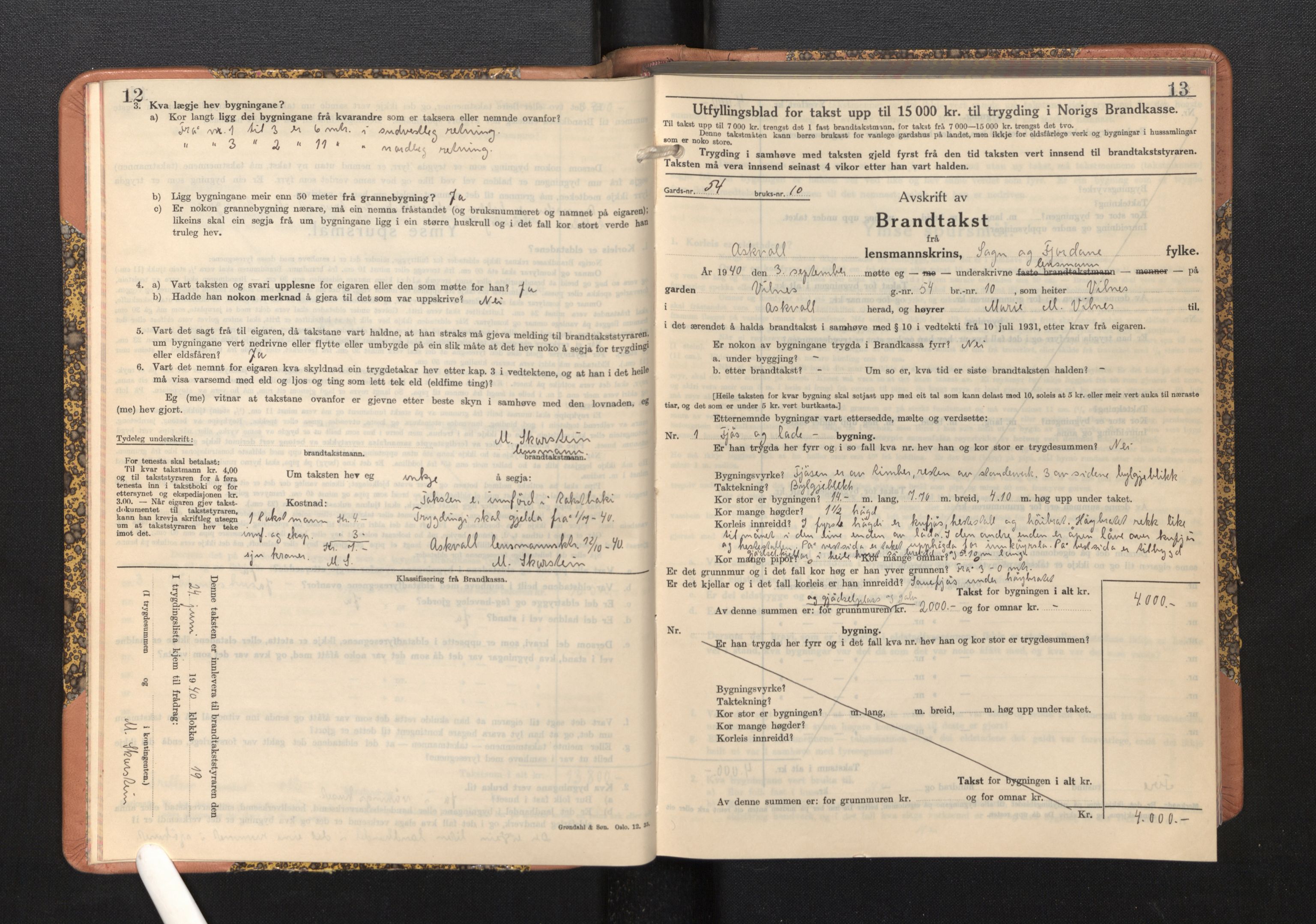 Lensmannen i Askvoll, AV/SAB-A-26301/0012/L0005: Branntakstprotokoll, skjematakst, 1940-1949, s. 12-13