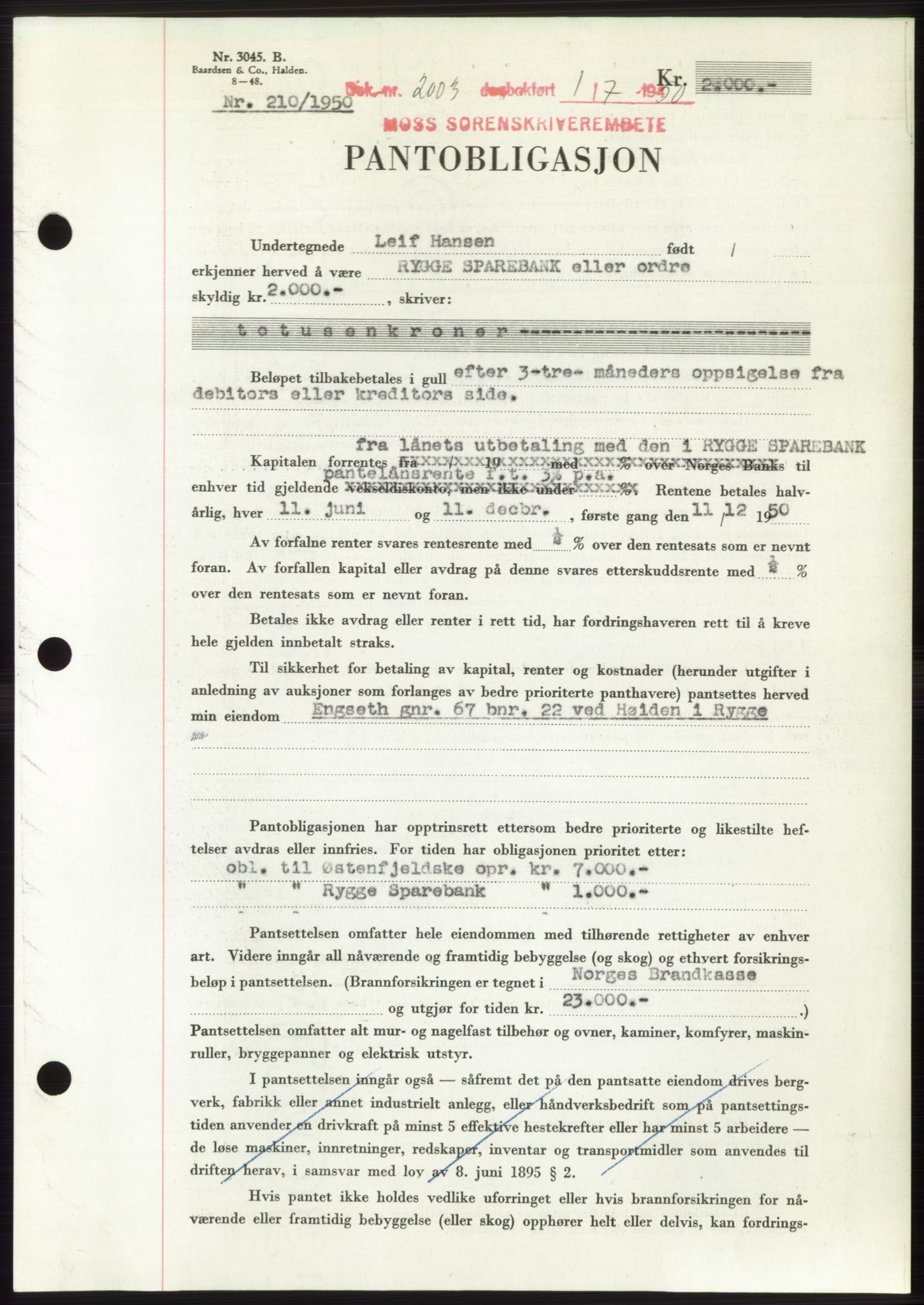 Moss sorenskriveri, AV/SAO-A-10168: Pantebok nr. B24, 1950-1950, Dagboknr: 2003/1950