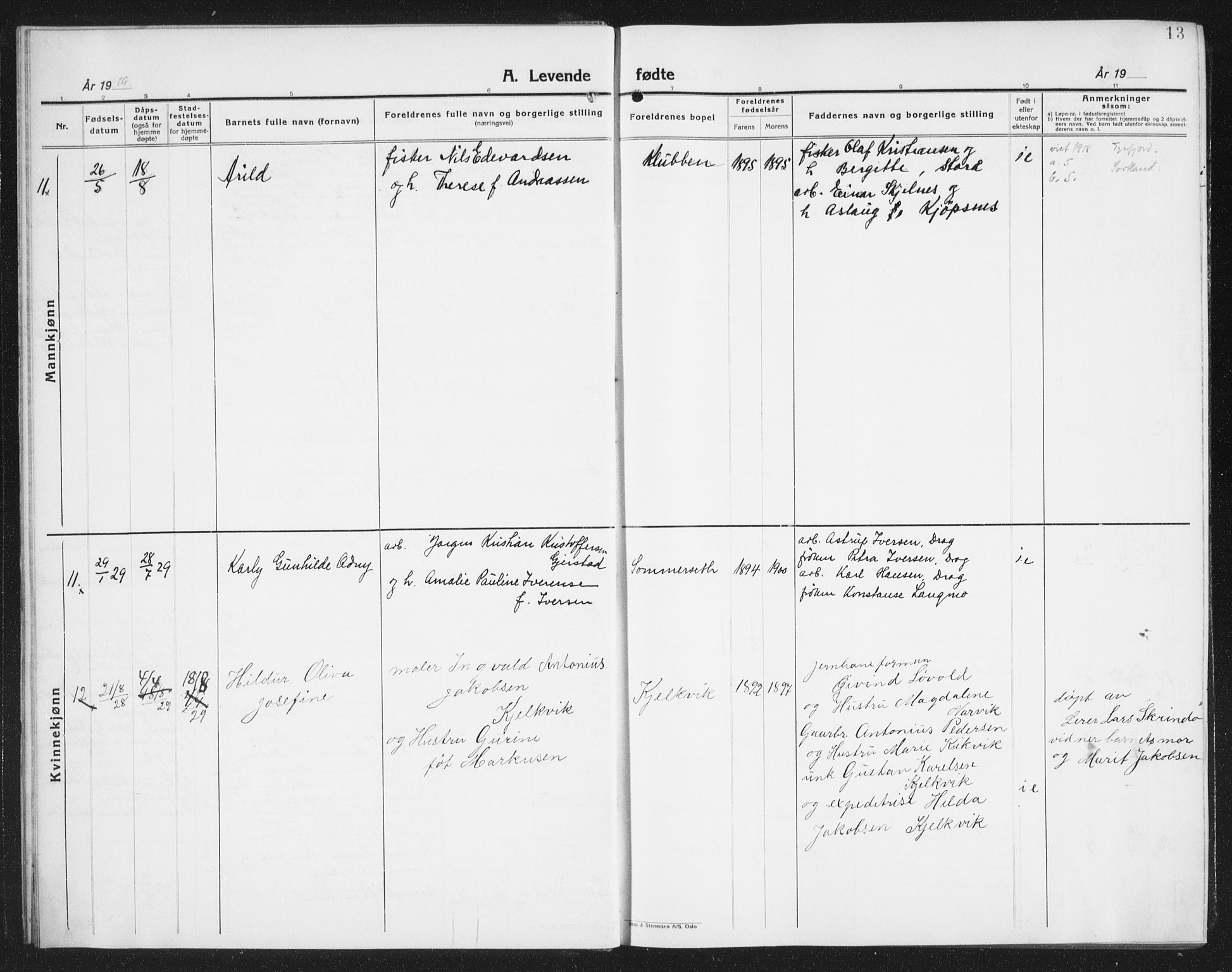 Ministerialprotokoller, klokkerbøker og fødselsregistre - Nordland, AV/SAT-A-1459/861/L0879: Klokkerbok nr. 861C05, 1926-1939, s. 13