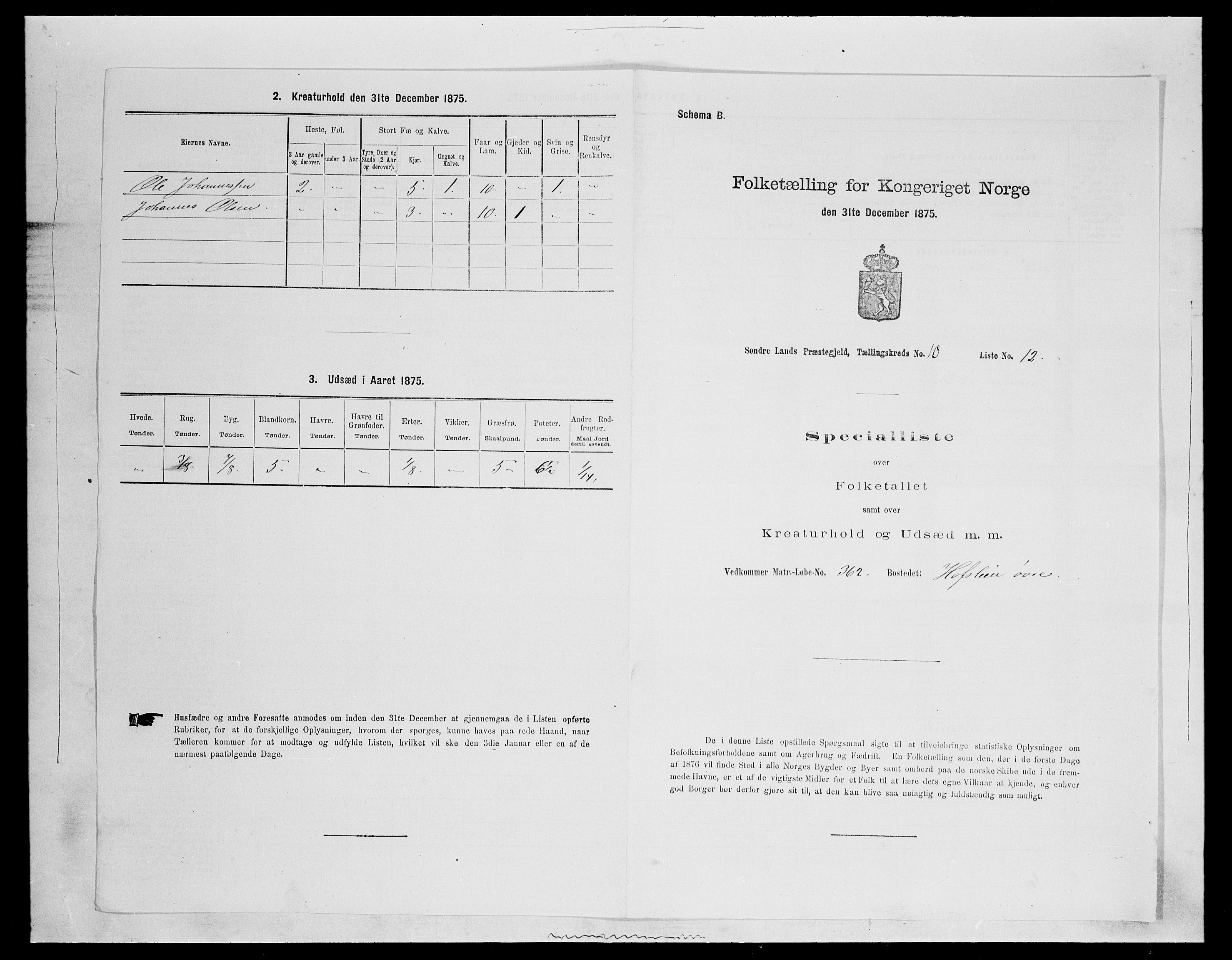 SAH, Folketelling 1875 for 0536P Søndre Land prestegjeld, 1875, s. 1481