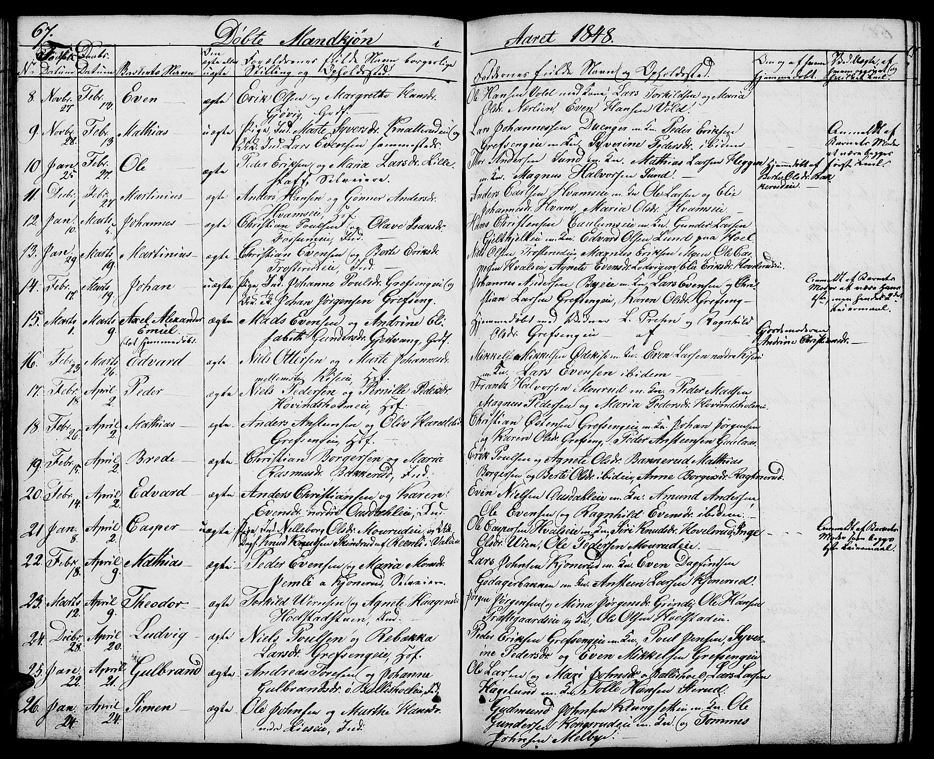 Nes prestekontor, Hedmark, AV/SAH-PREST-020/L/La/L0004: Klokkerbok nr. 4, 1832-1861, s. 67