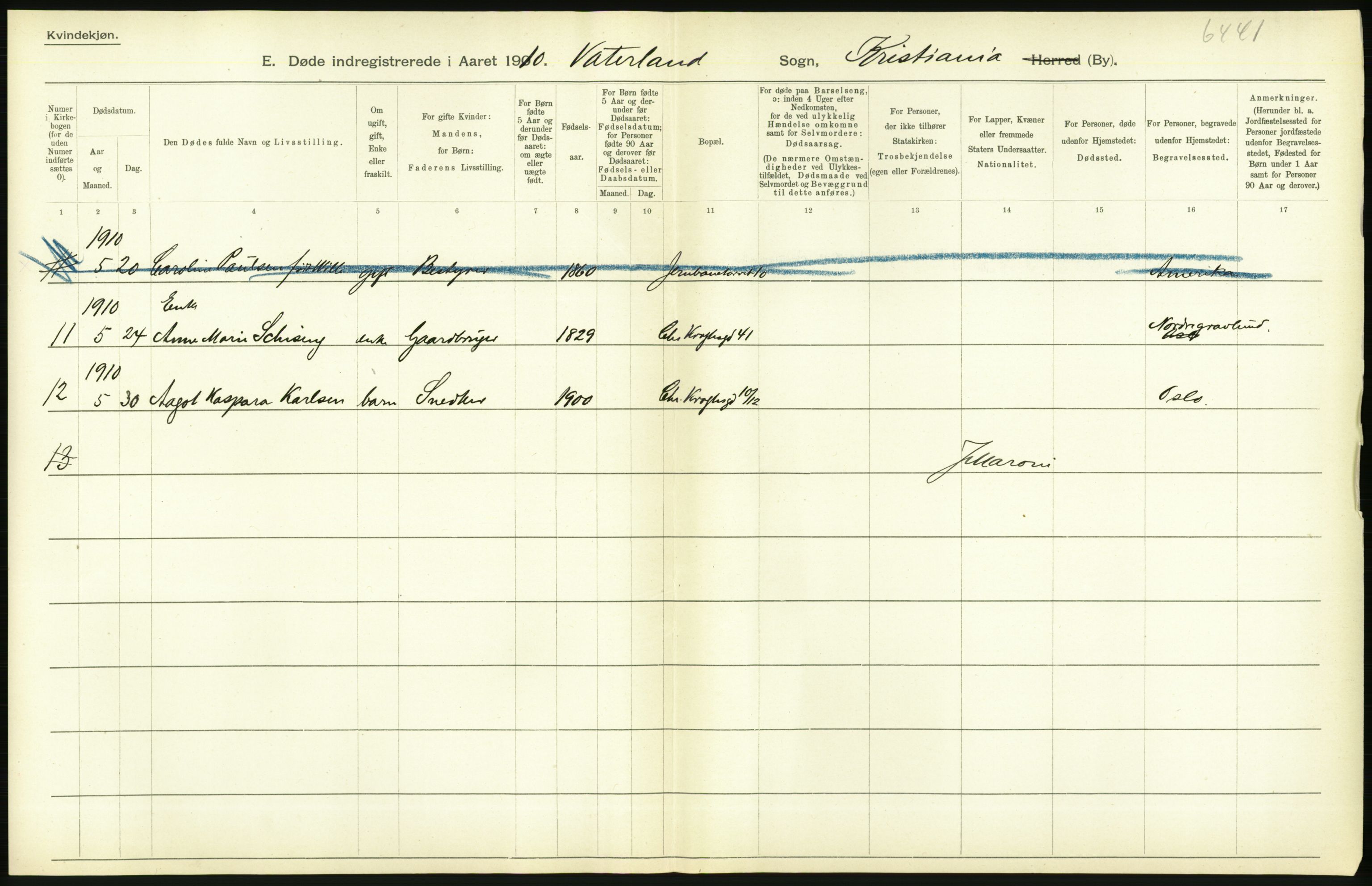 Statistisk sentralbyrå, Sosiodemografiske emner, Befolkning, AV/RA-S-2228/D/Df/Dfa/Dfah/L0008: Kristiania: Døde, 1910, s. 78