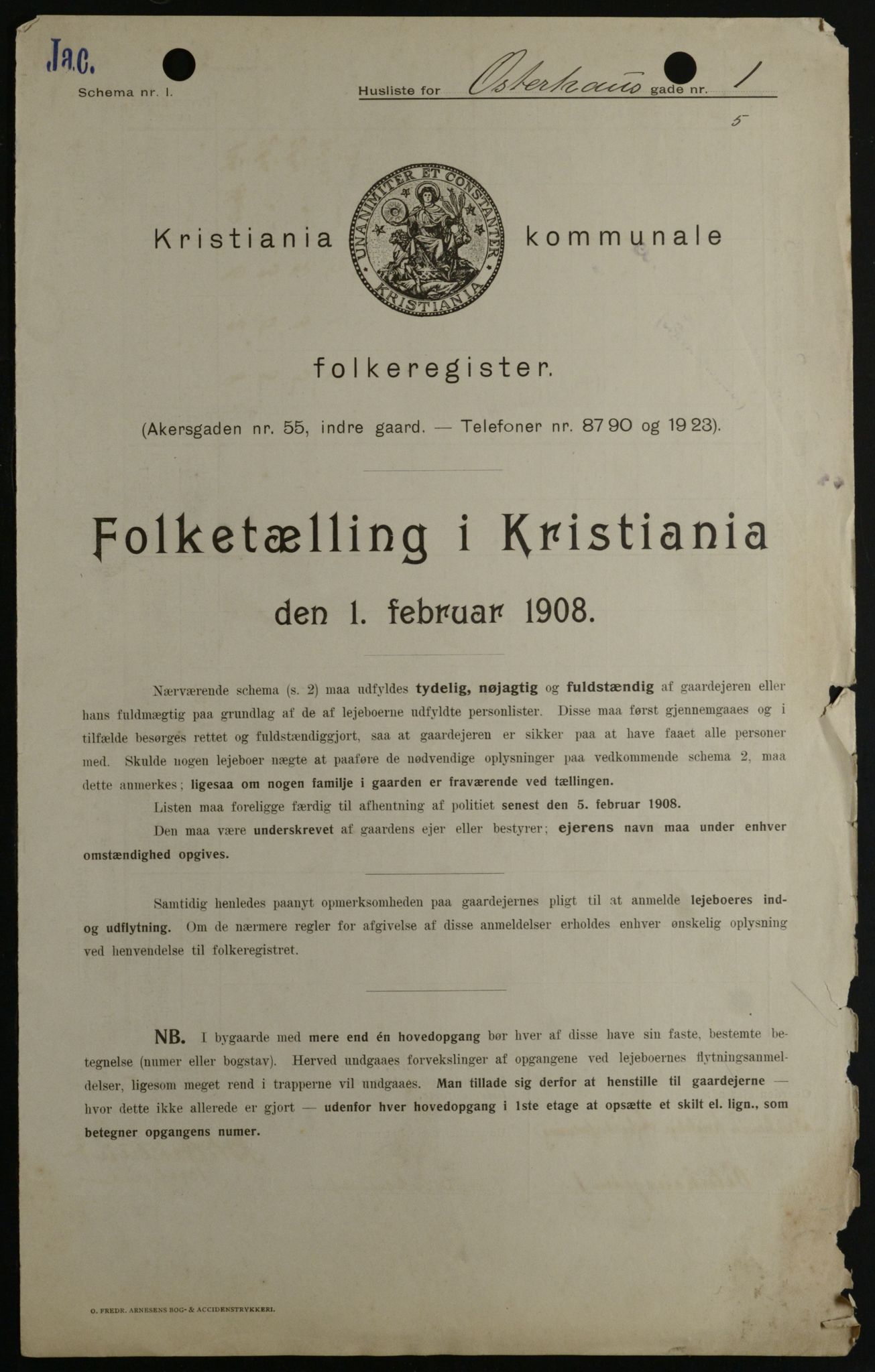 OBA, Kommunal folketelling 1.2.1908 for Kristiania kjøpstad, 1908, s. 69321