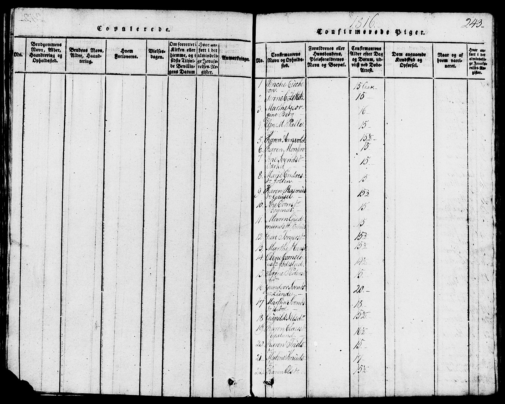 Domkirken sokneprestkontor, AV/SAST-A-101812/001/30/30BB/L0008: Klokkerbok nr. B 8, 1816-1821, s. 243