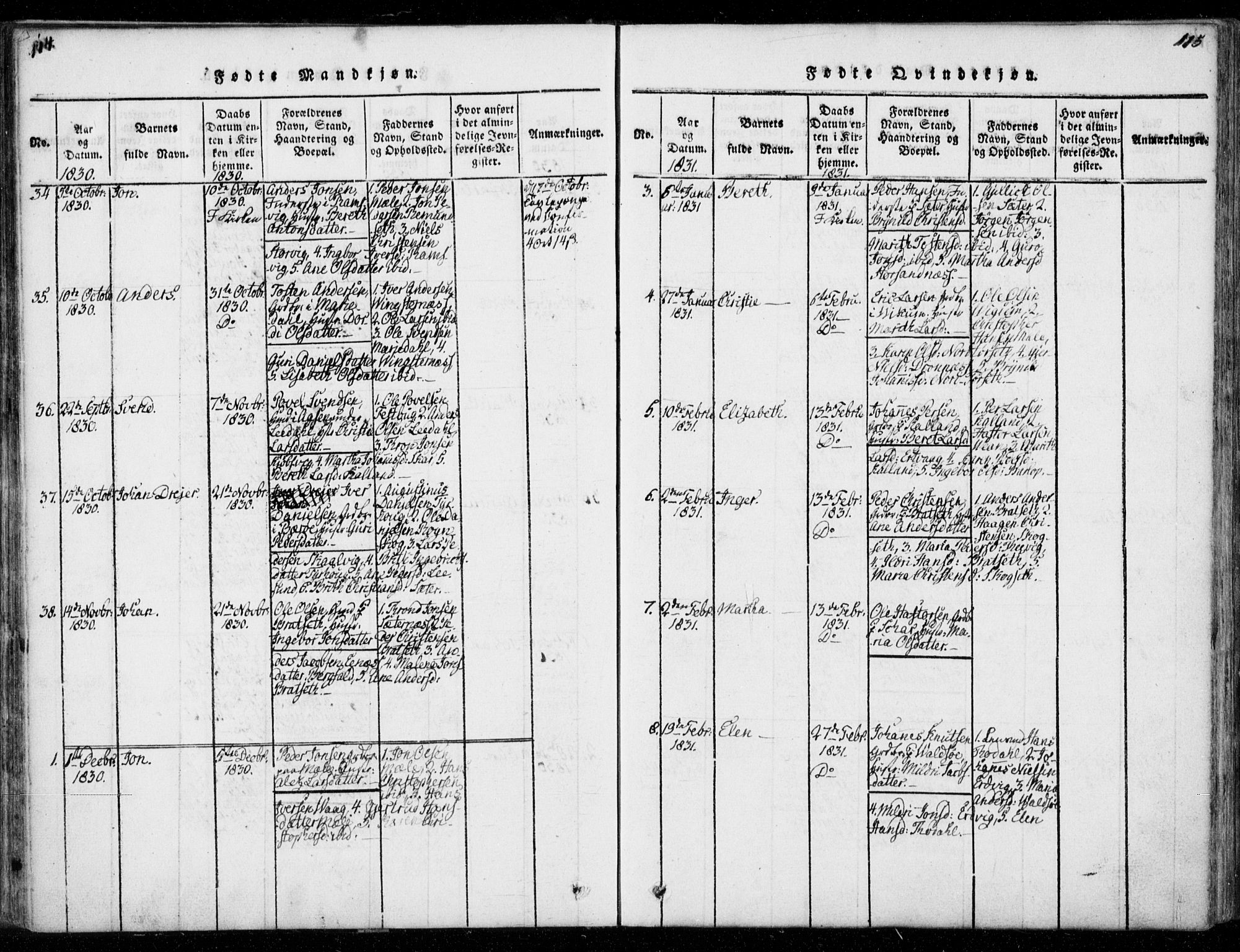 Ministerialprotokoller, klokkerbøker og fødselsregistre - Møre og Romsdal, AV/SAT-A-1454/578/L0903: Ministerialbok nr. 578A02, 1819-1838, s. 114-115