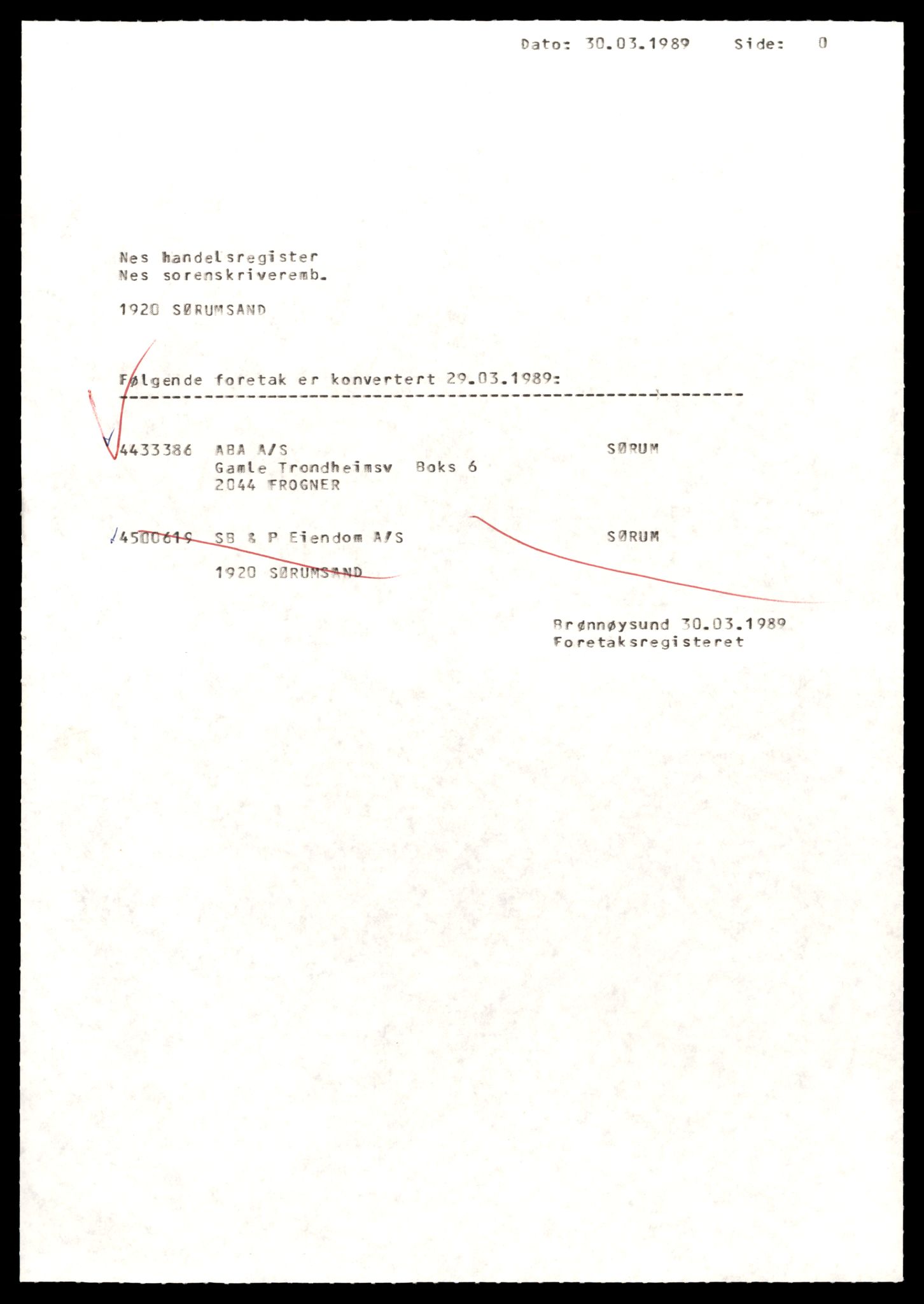 Nes tingrett, SAT/A-10548/K/Ke/Keb/L0008: Aksjeselskap, Aba - Bas, 1944-1990, s. 1