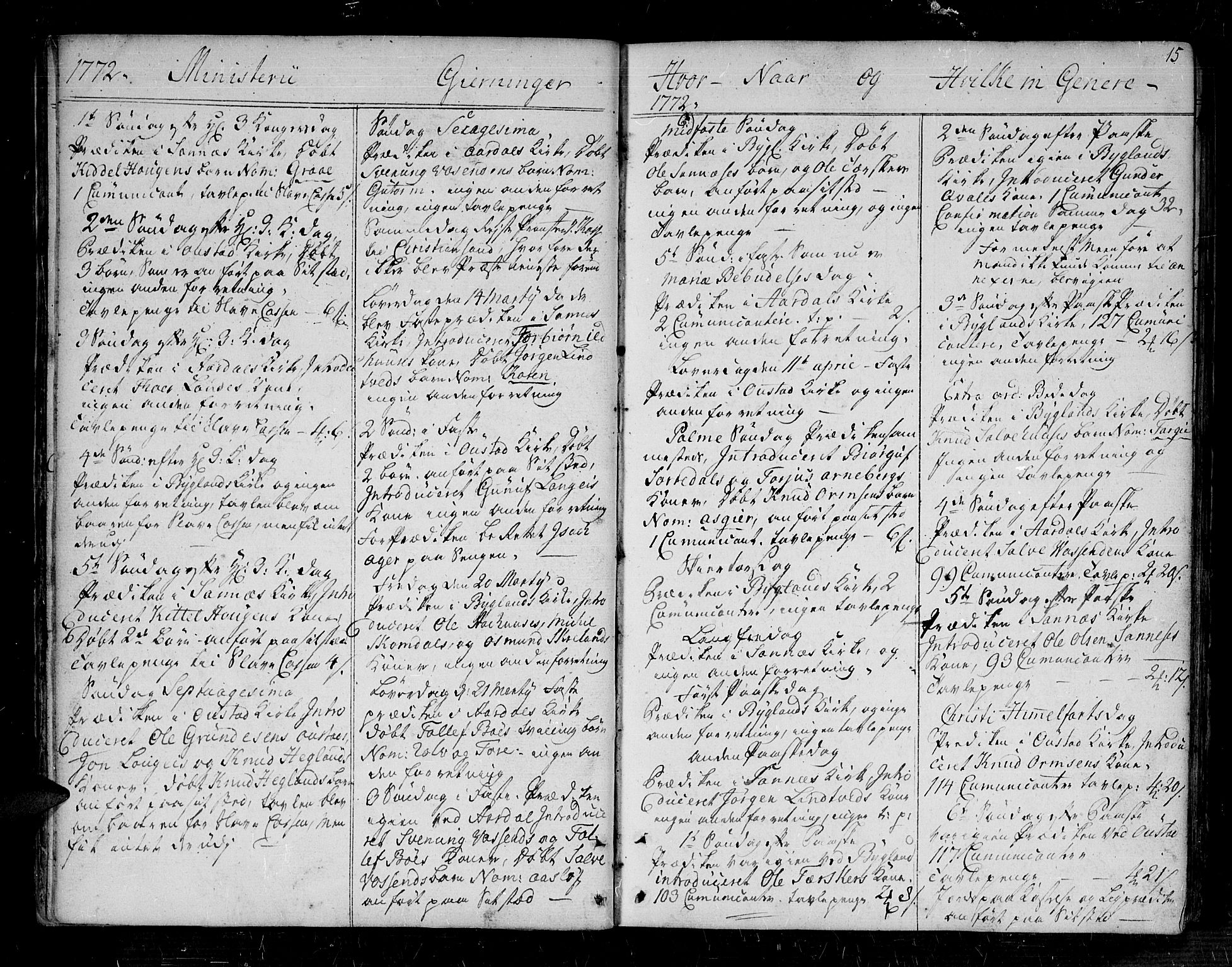 Bygland sokneprestkontor, SAK/1111-0006/F/Fa/Fab/L0002: Ministerialbok nr. A 2, 1766-1816, s. 15