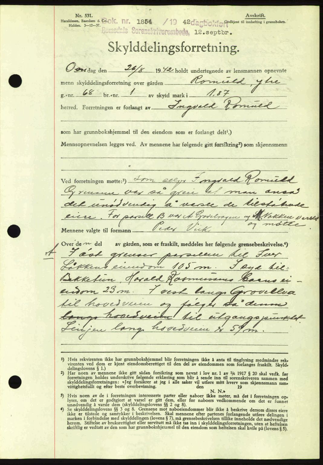 Romsdal sorenskriveri, AV/SAT-A-4149/1/2/2C: Pantebok nr. A12, 1942-1942, Dagboknr: 1854/1942