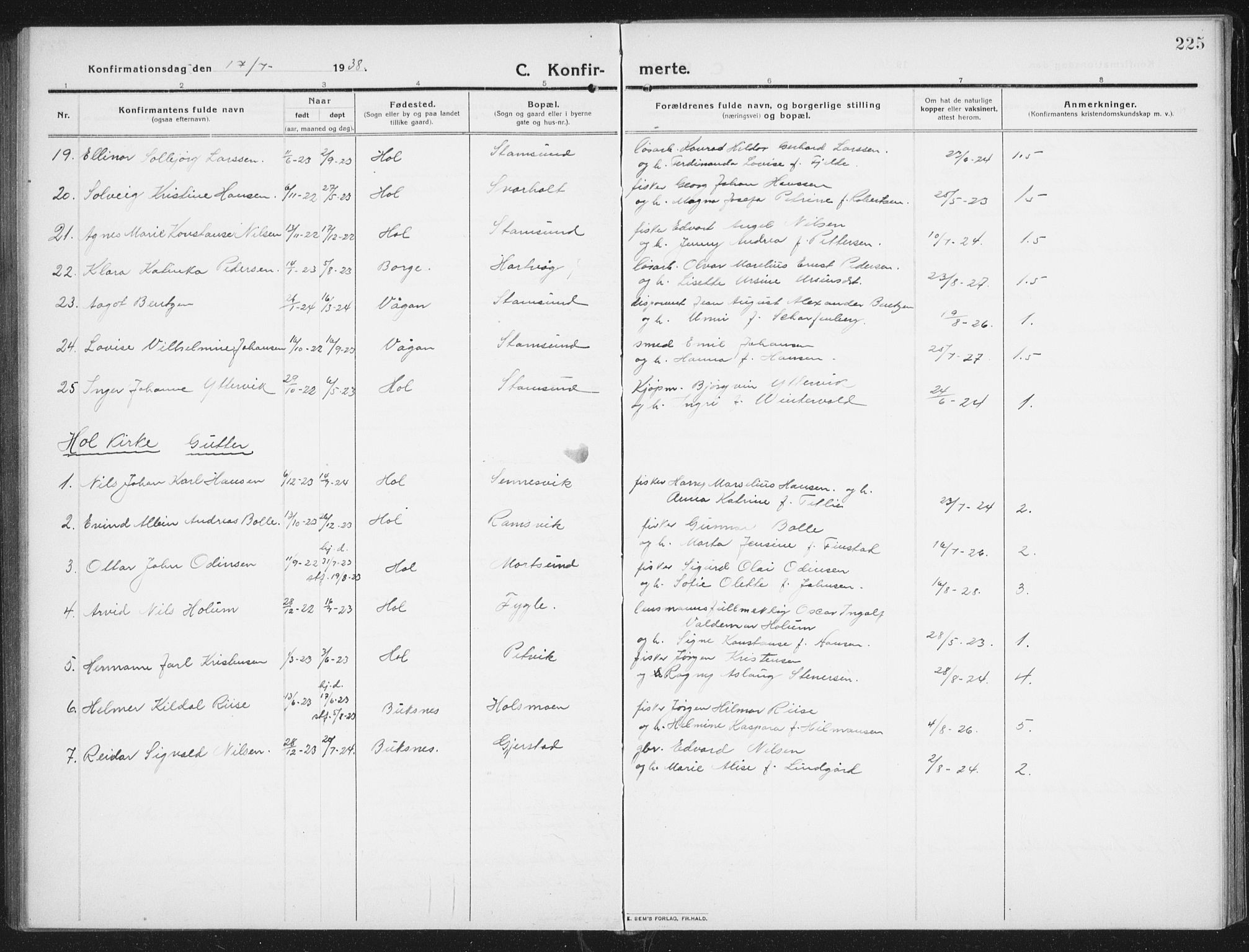 Ministerialprotokoller, klokkerbøker og fødselsregistre - Nordland, AV/SAT-A-1459/882/L1183: Klokkerbok nr. 882C01, 1911-1938, s. 225