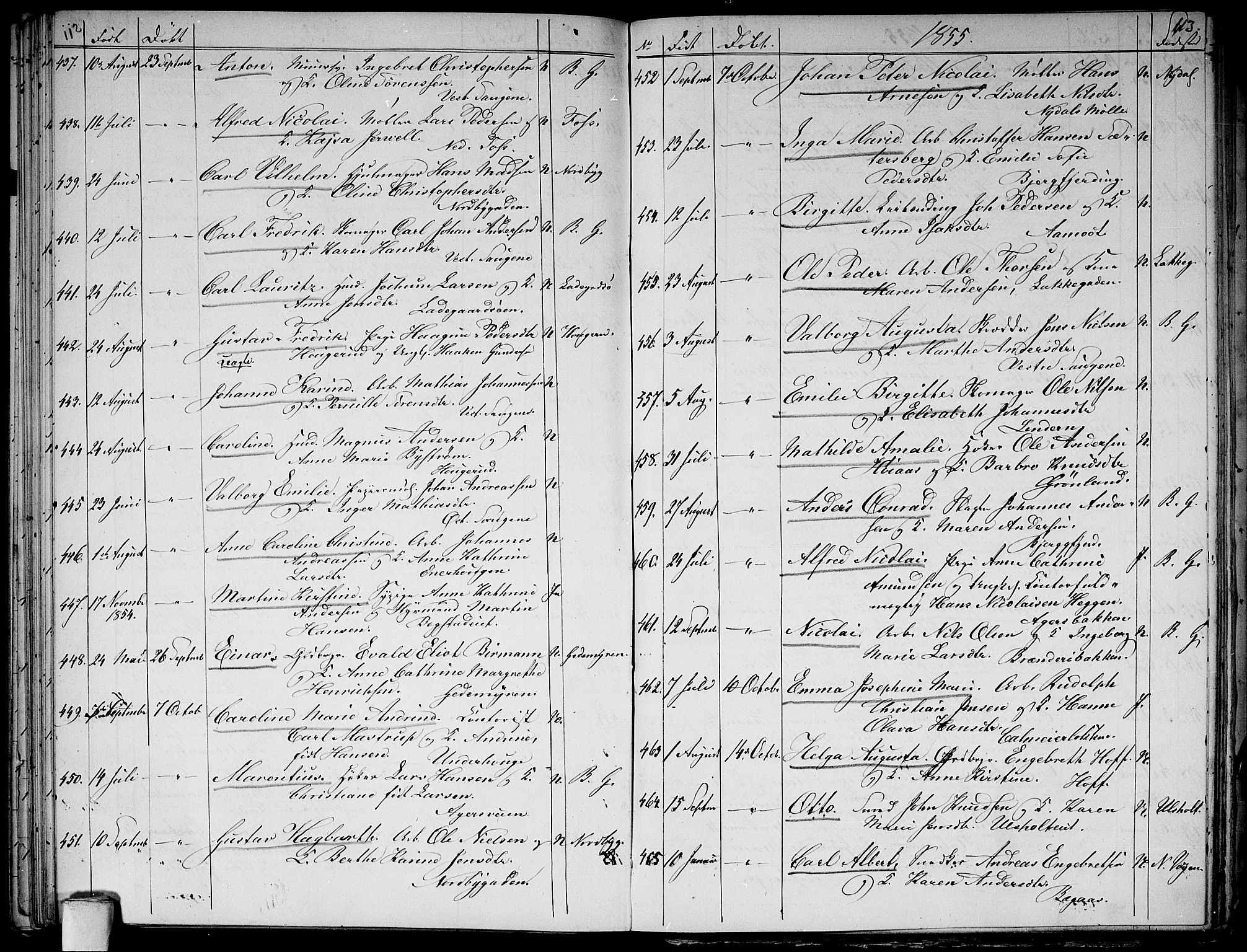 Aker prestekontor kirkebøker, AV/SAO-A-10861/G/L0010: Klokkerbok nr. 10, 1852-1859, s. 112-113