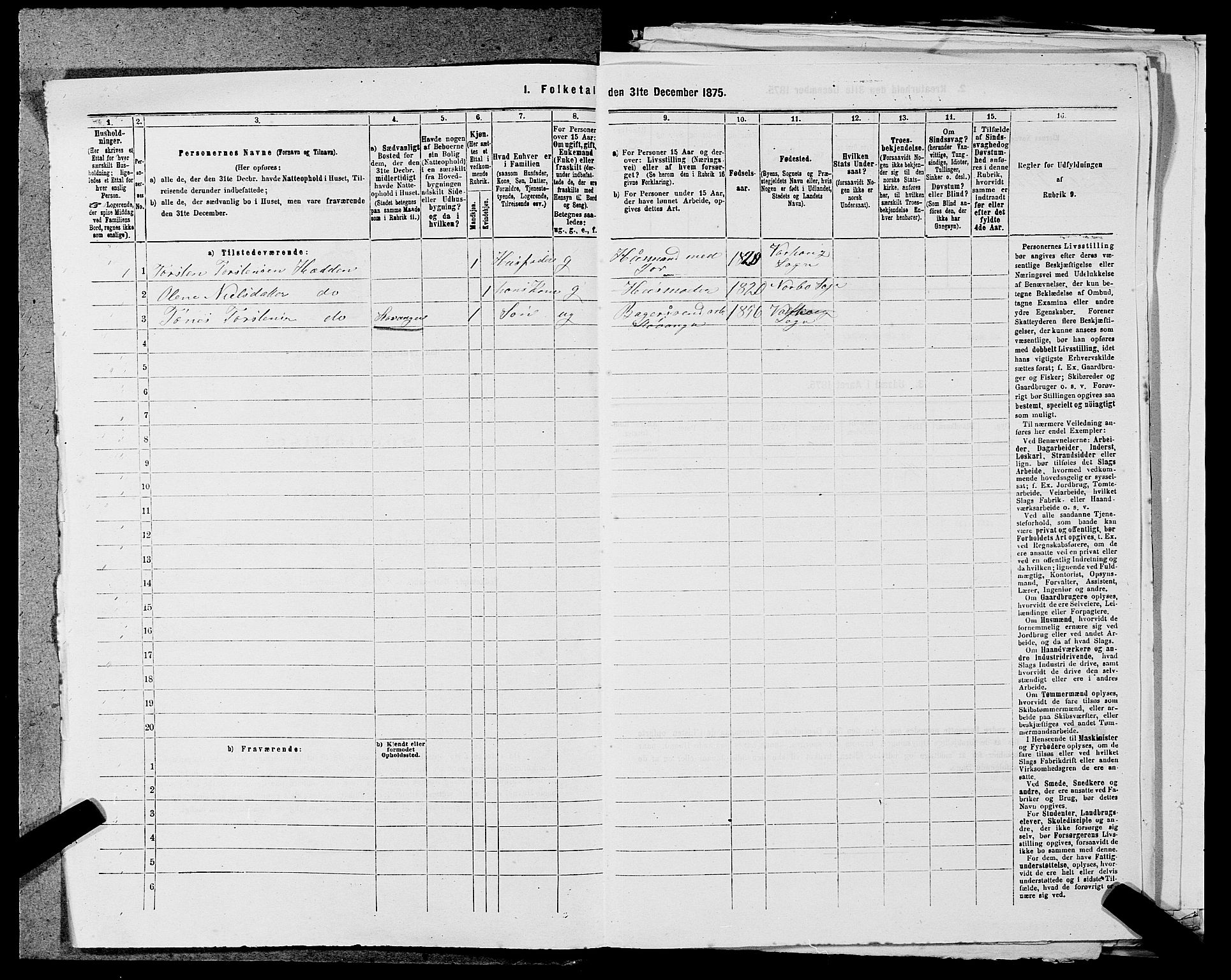 SAST, Folketelling 1875 for 1119P Hå prestegjeld, 1875, s. 806