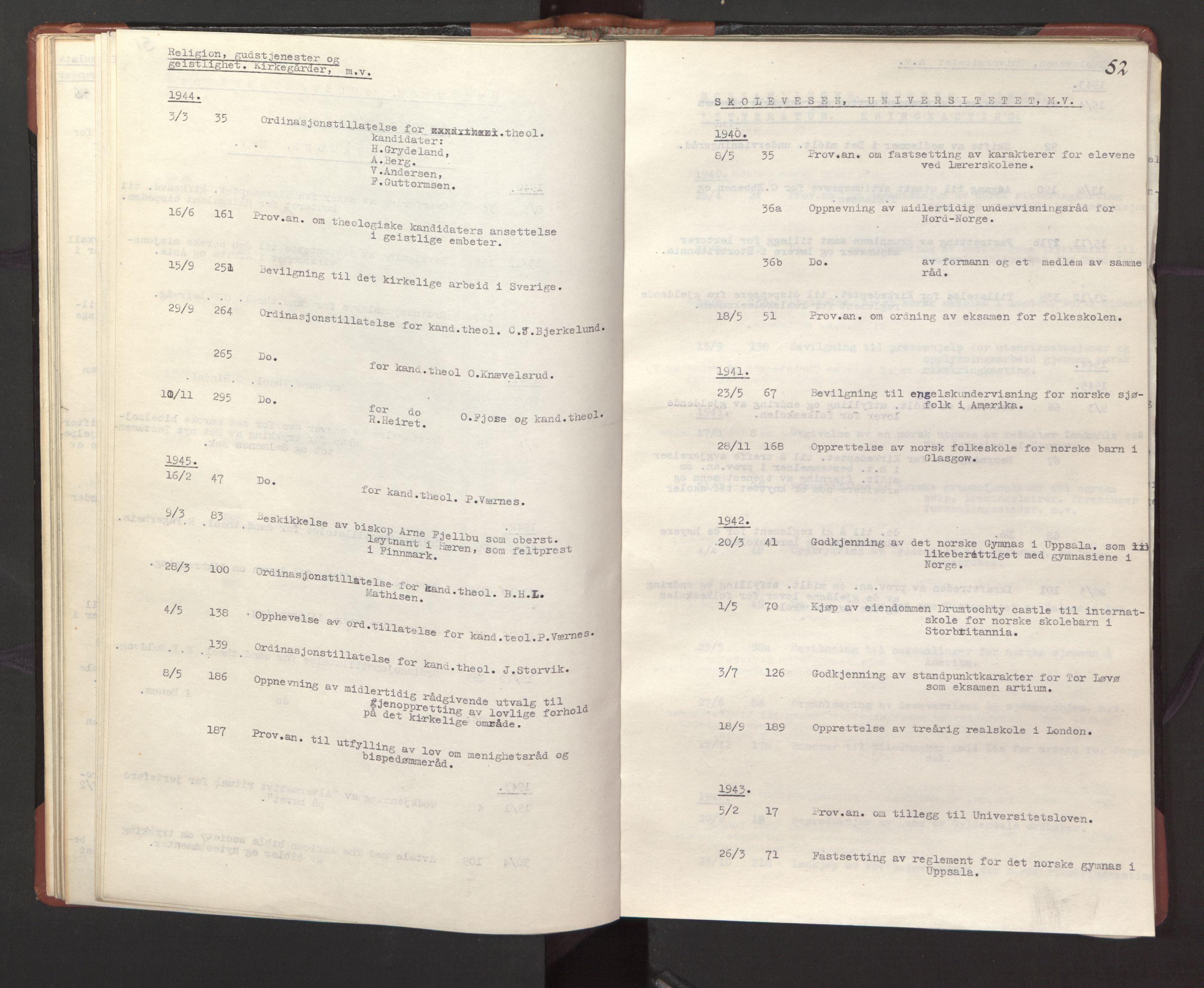 Statsrådssekretariatet, AV/RA-S-1001/A/Ac/L0127: Register 9/4-25/5, 1940-1945, s. 57