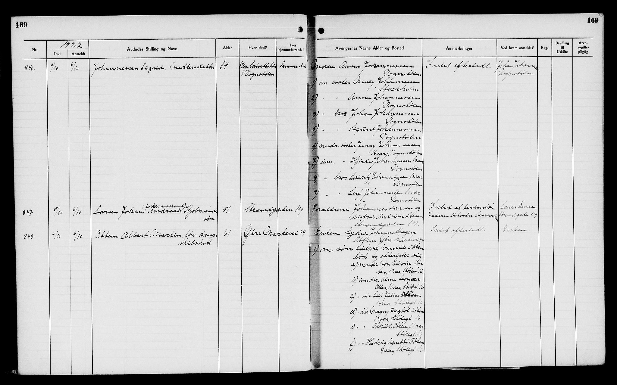 Byfogd og Byskriver i Bergen, AV/SAB-A-3401/06/06Na/L0014: Dødsfallsjournaler, 1921-1924, s. 169