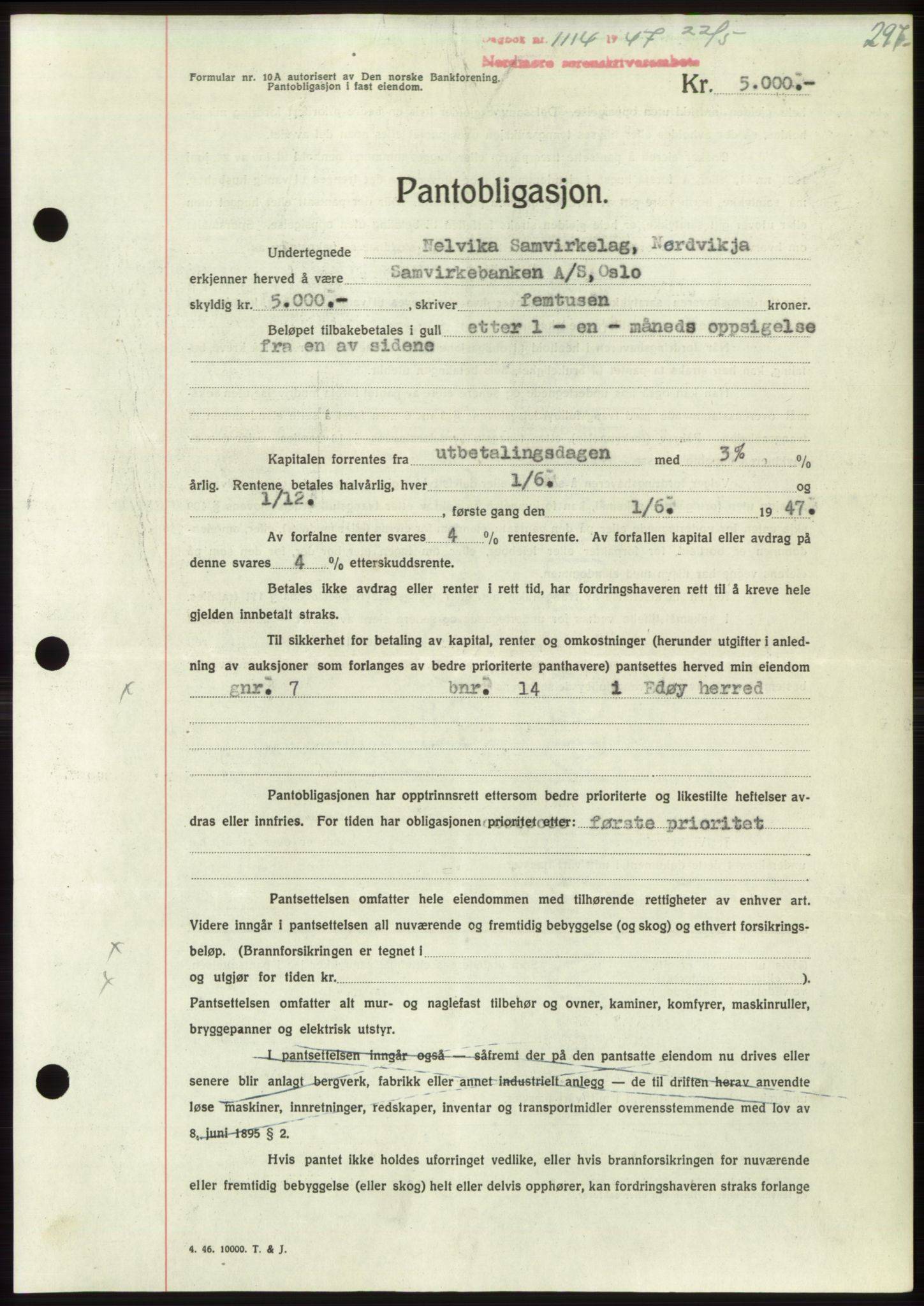 Nordmøre sorenskriveri, AV/SAT-A-4132/1/2/2Ca: Pantebok nr. B96, 1947-1947, Dagboknr: 1114/1947