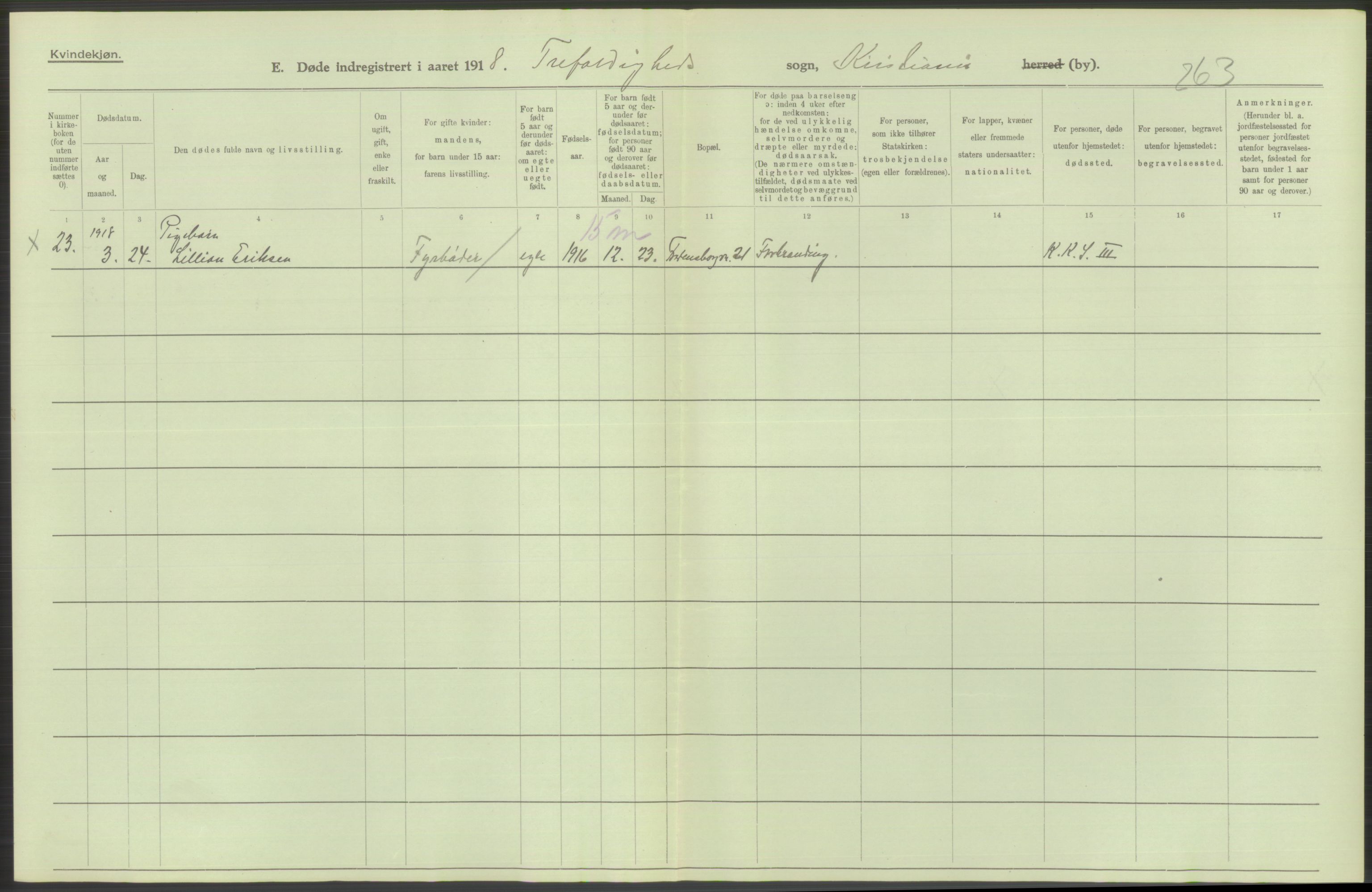 Statistisk sentralbyrå, Sosiodemografiske emner, Befolkning, AV/RA-S-2228/D/Df/Dfb/Dfbh/L0010: Kristiania: Døde, 1918, s. 48