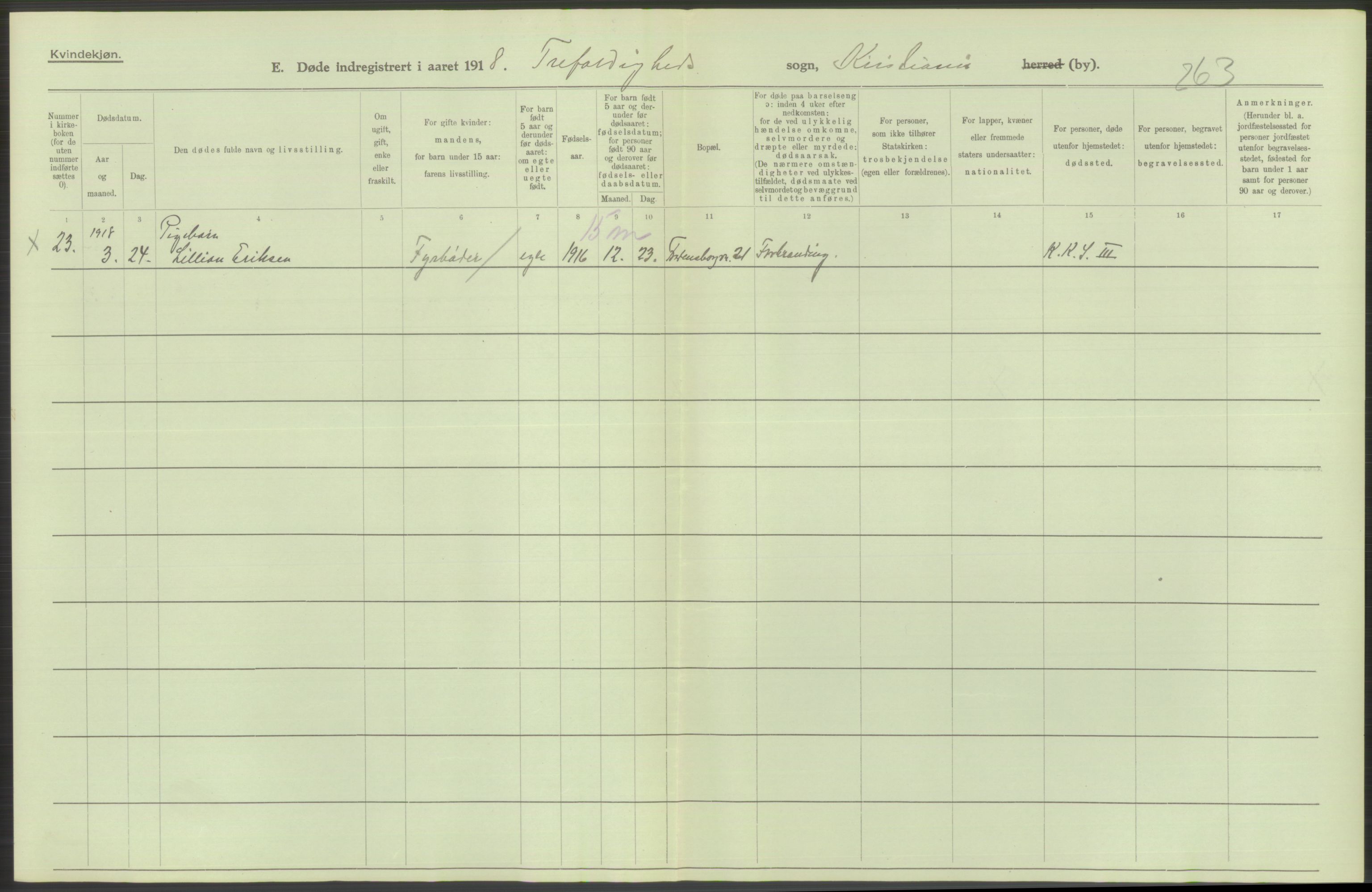 Statistisk sentralbyrå, Sosiodemografiske emner, Befolkning, RA/S-2228/D/Df/Dfb/Dfbh/L0010: Kristiania: Døde, 1918, s. 48